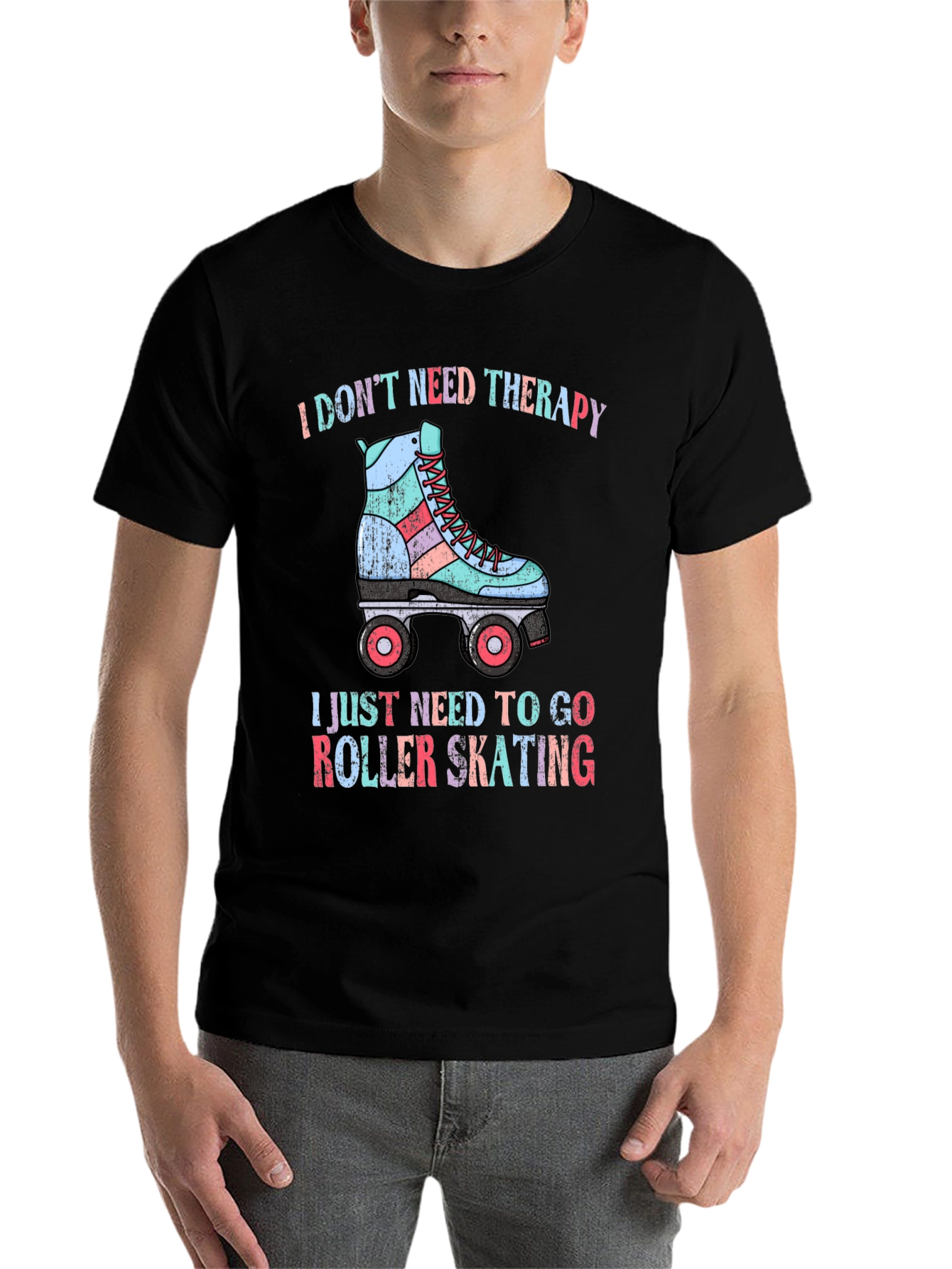 Black I Don't Need Therapy Roller Skating T-Shirt view 7
