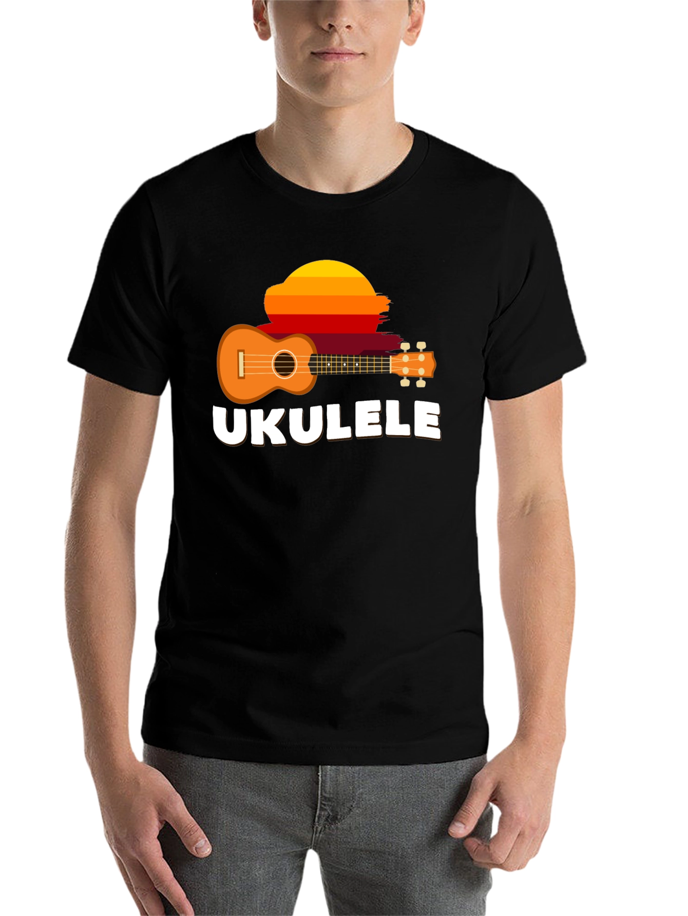 Black Ukulele Sunset Graphic Tee - Black Cotton T-Shirt view 7