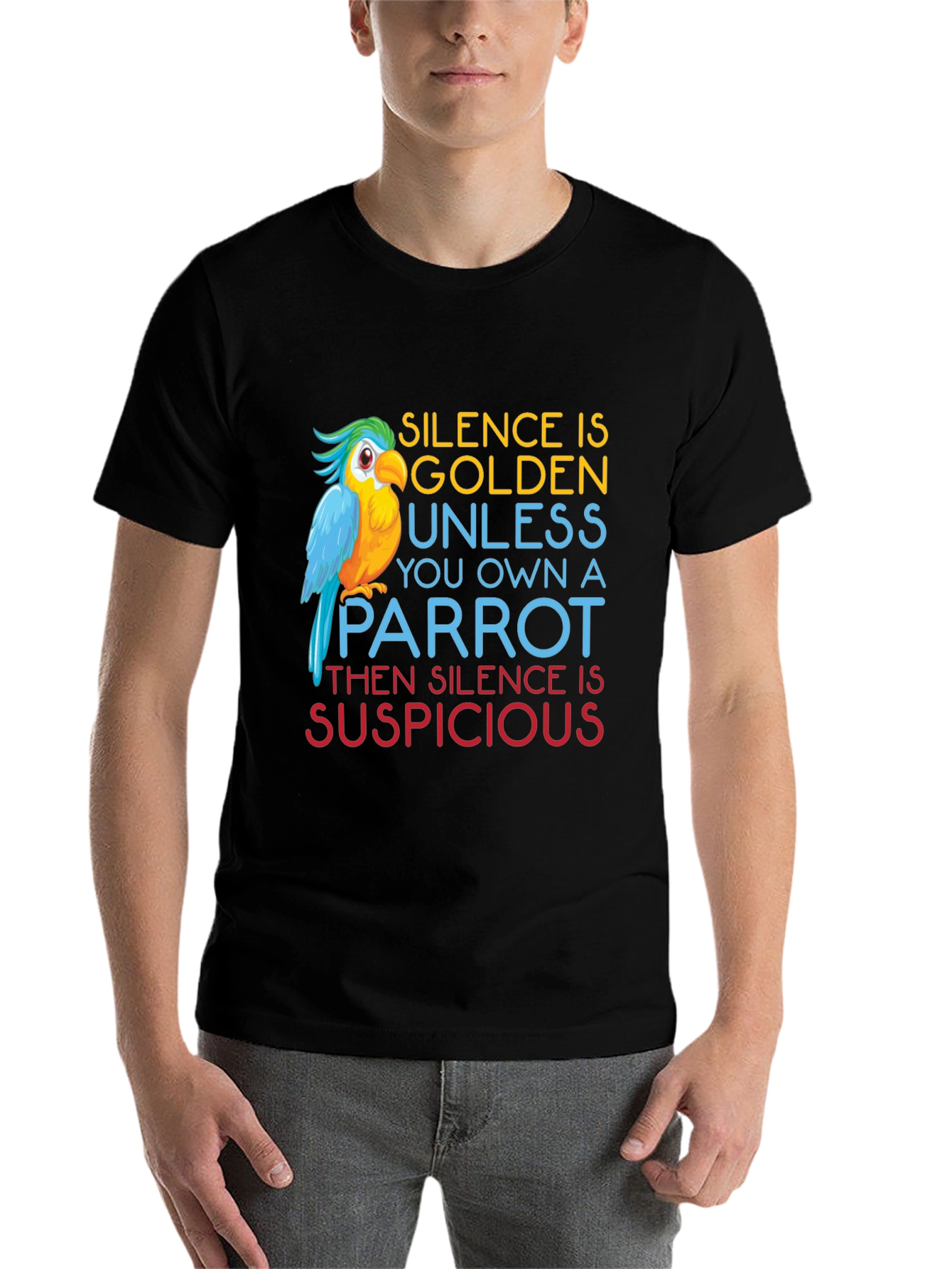 Black Parrot Owner T-Shirt - Silence is Suspicious Tee view 7