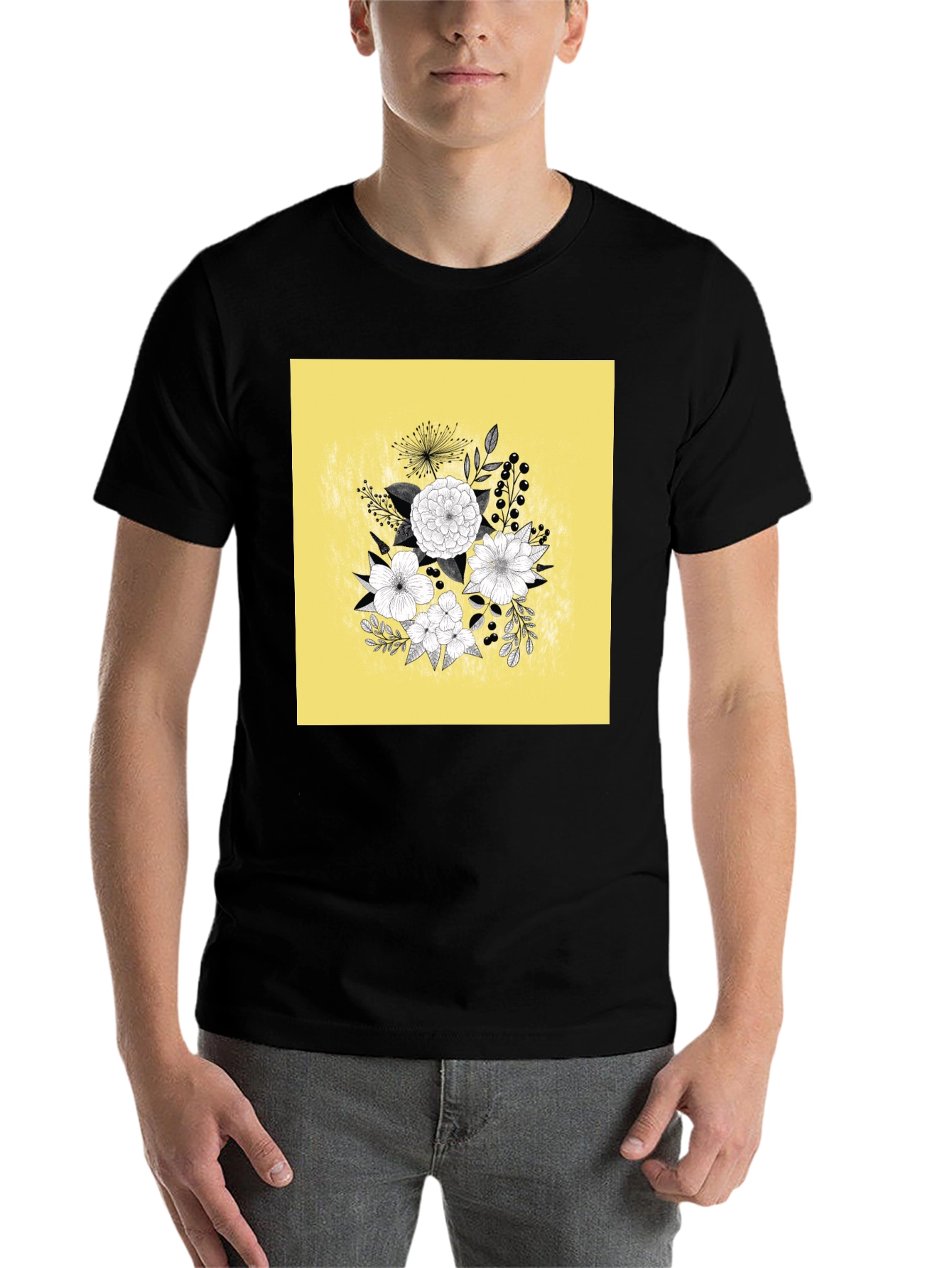 Black Floral Graphic Tee - Black Cotton T-Shirt view 7