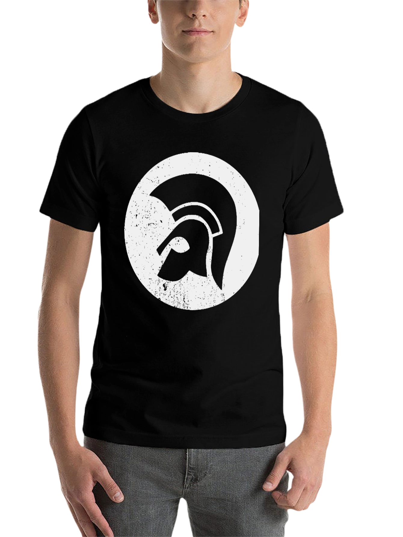 Black Spartan Helmet Graphic Tee - Black Cotton Blend view 7