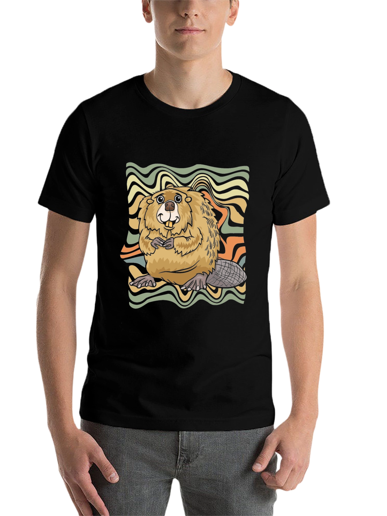 Black Retro Beaver Graphic T-Shirt view 7