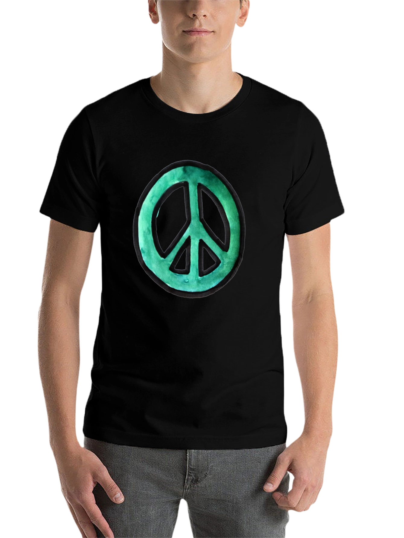 Black Peace Sign Graphic Tee - Black Cotton view 7