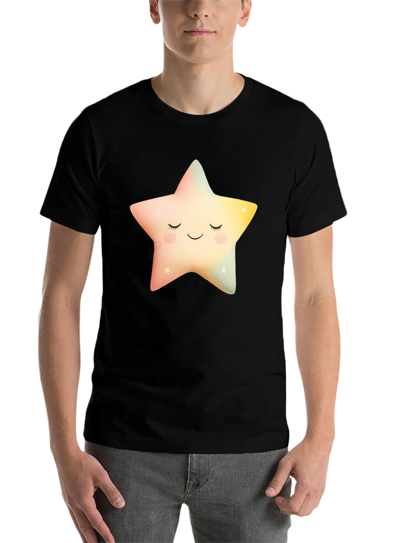 Black Sleepy Star Graphic T-Shirt - Black Cotton Blend view 7