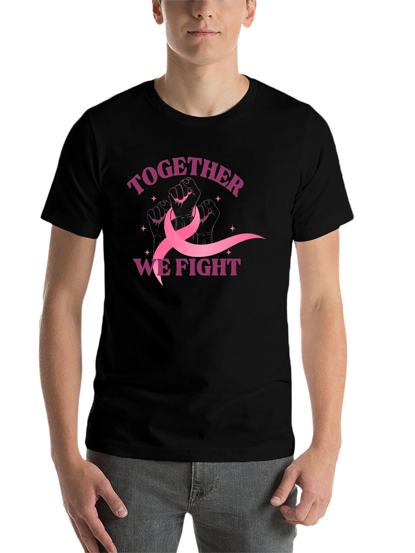 Black Together We Fight Breast Cancer Awareness T-Shirt view 7