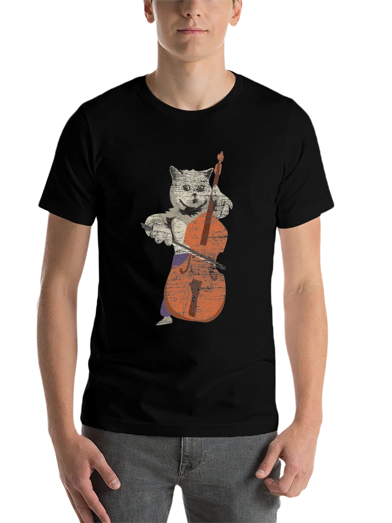 Black Cat Playing Cello Graphic T-Shirt view 7