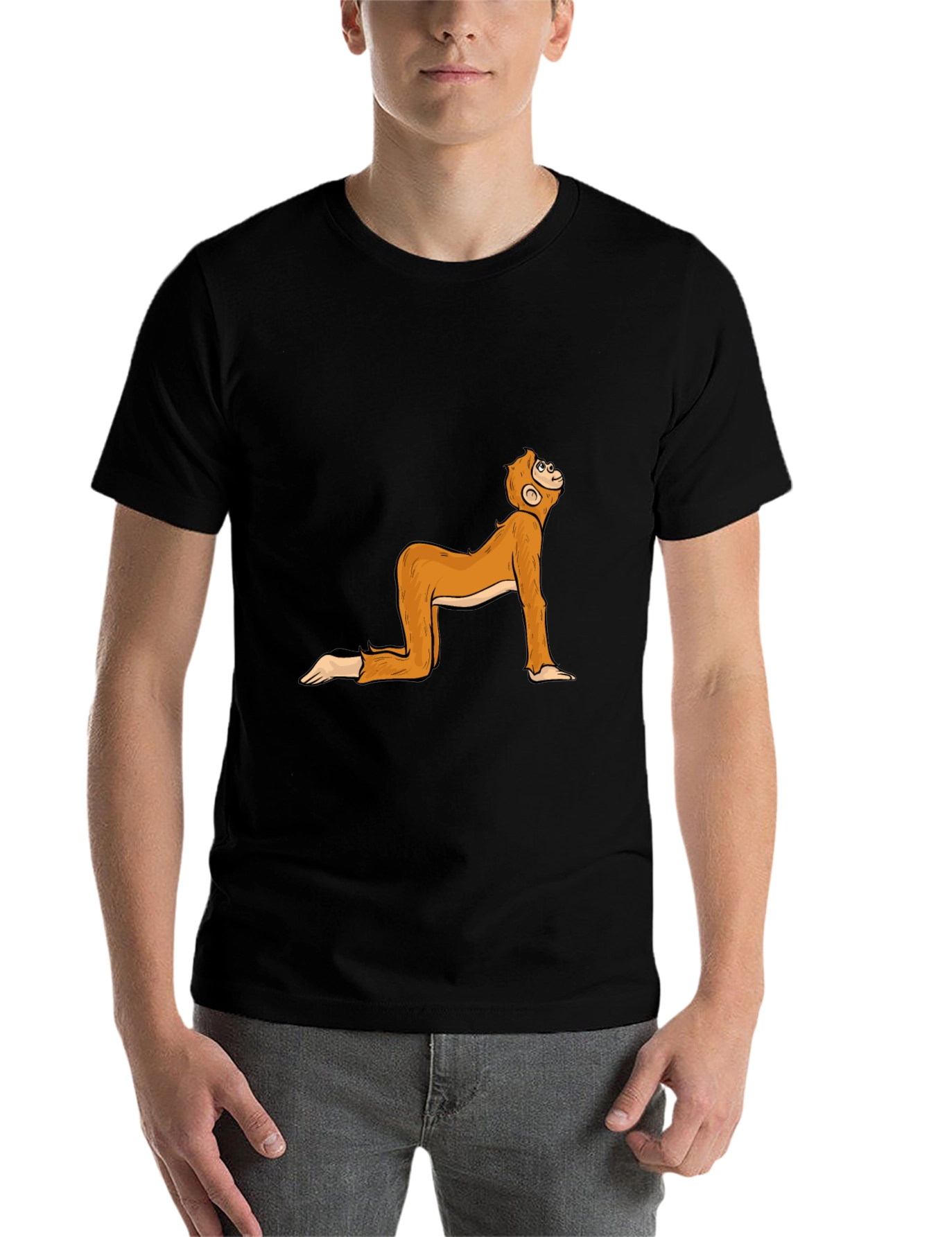 Black Funny Monkey Yoga Pose Black T-Shirt view 7