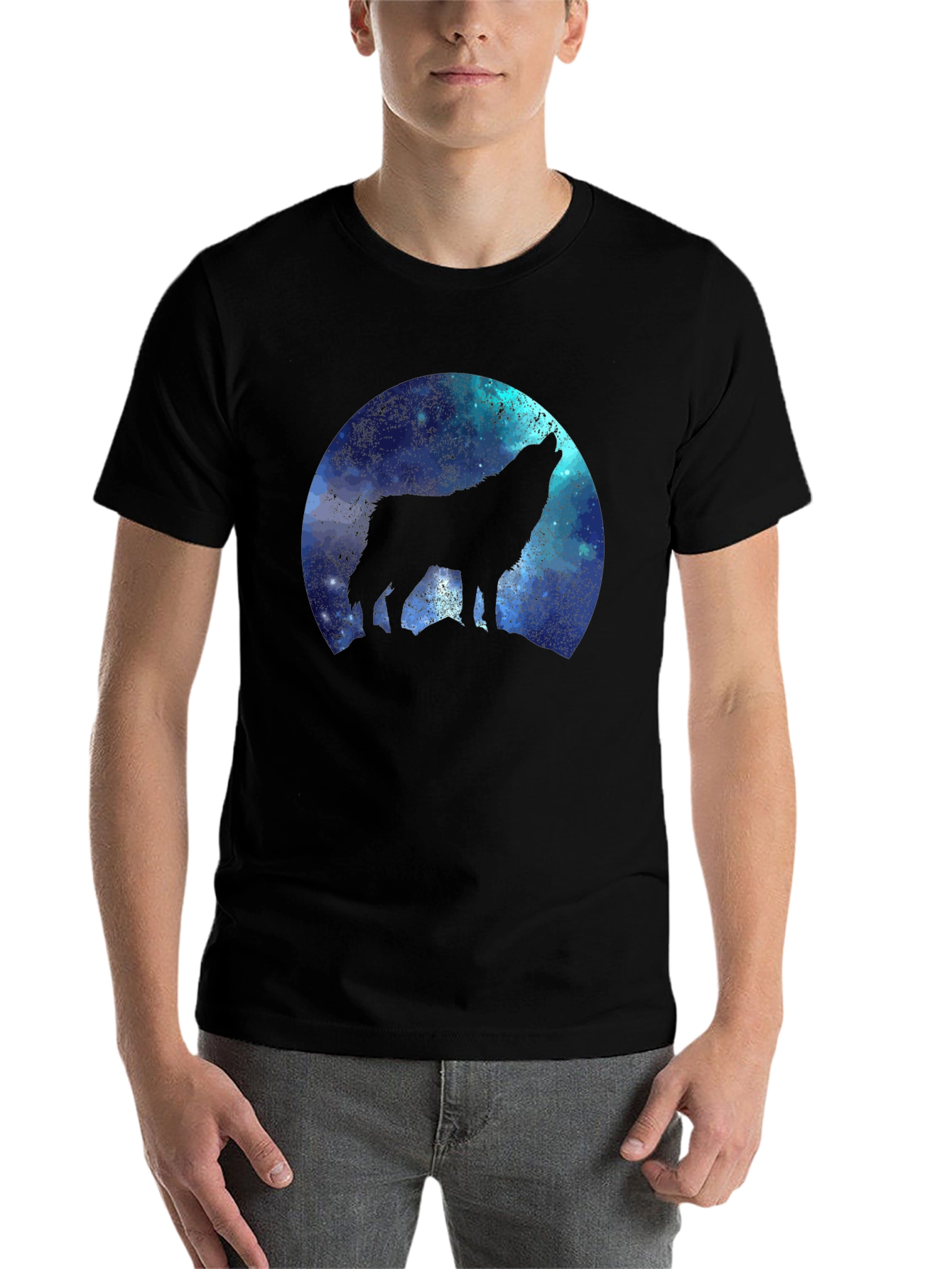 Black Wolf Howling at the Moon Graphic T-Shirt view 7