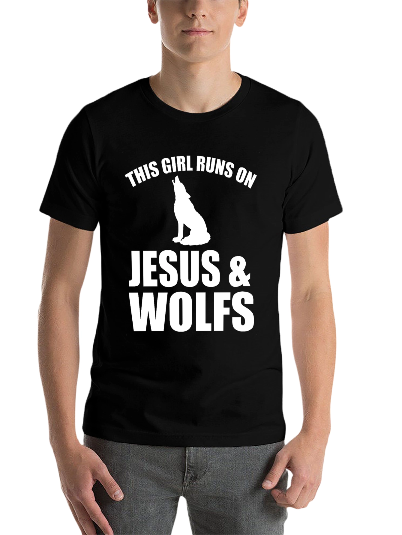 Black Jesus & Wolves Graphic Tee - Black Unisex Shirt view 7