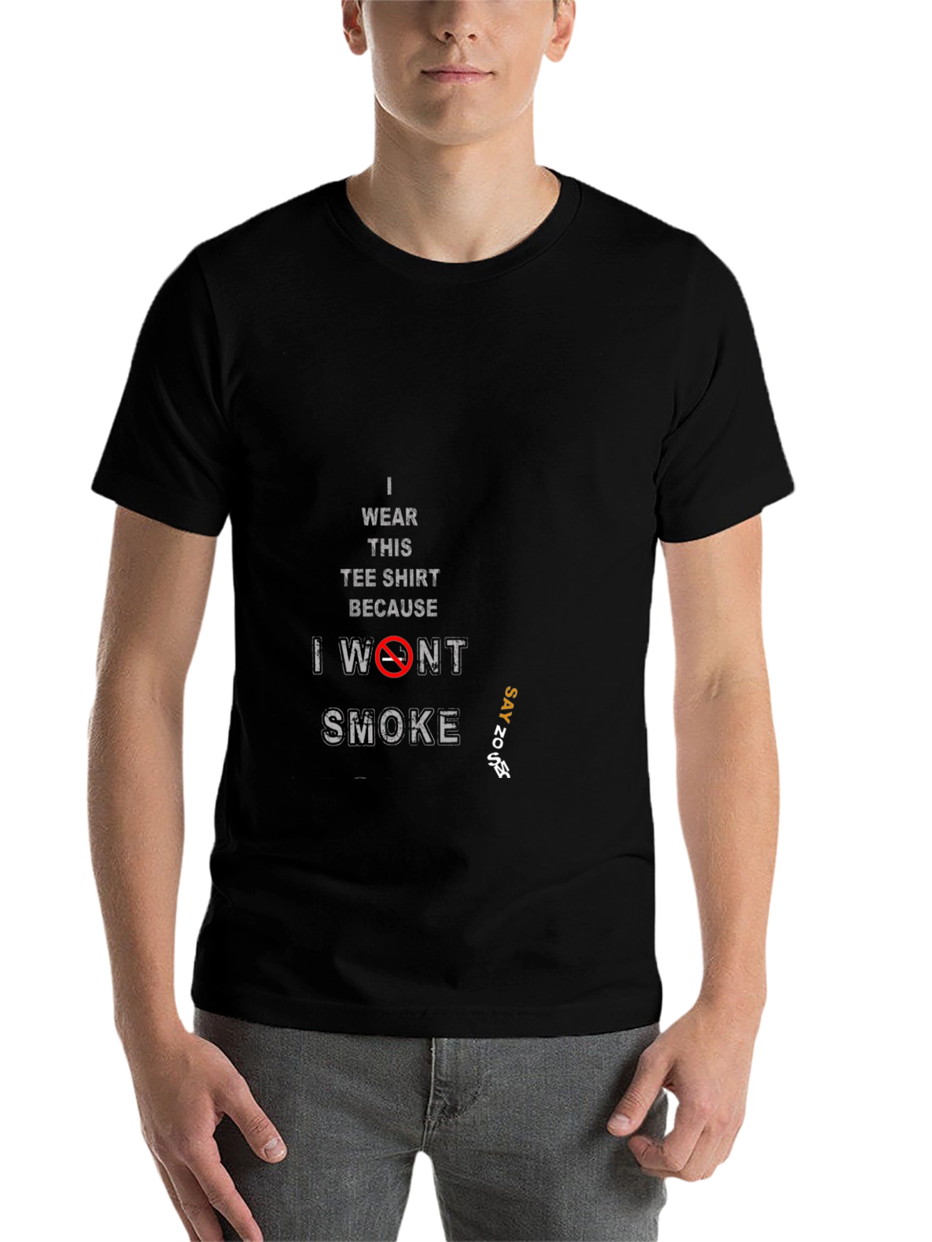 Black Anti-Smoking Slogan Tee - 'I Won't Smoke' view 7