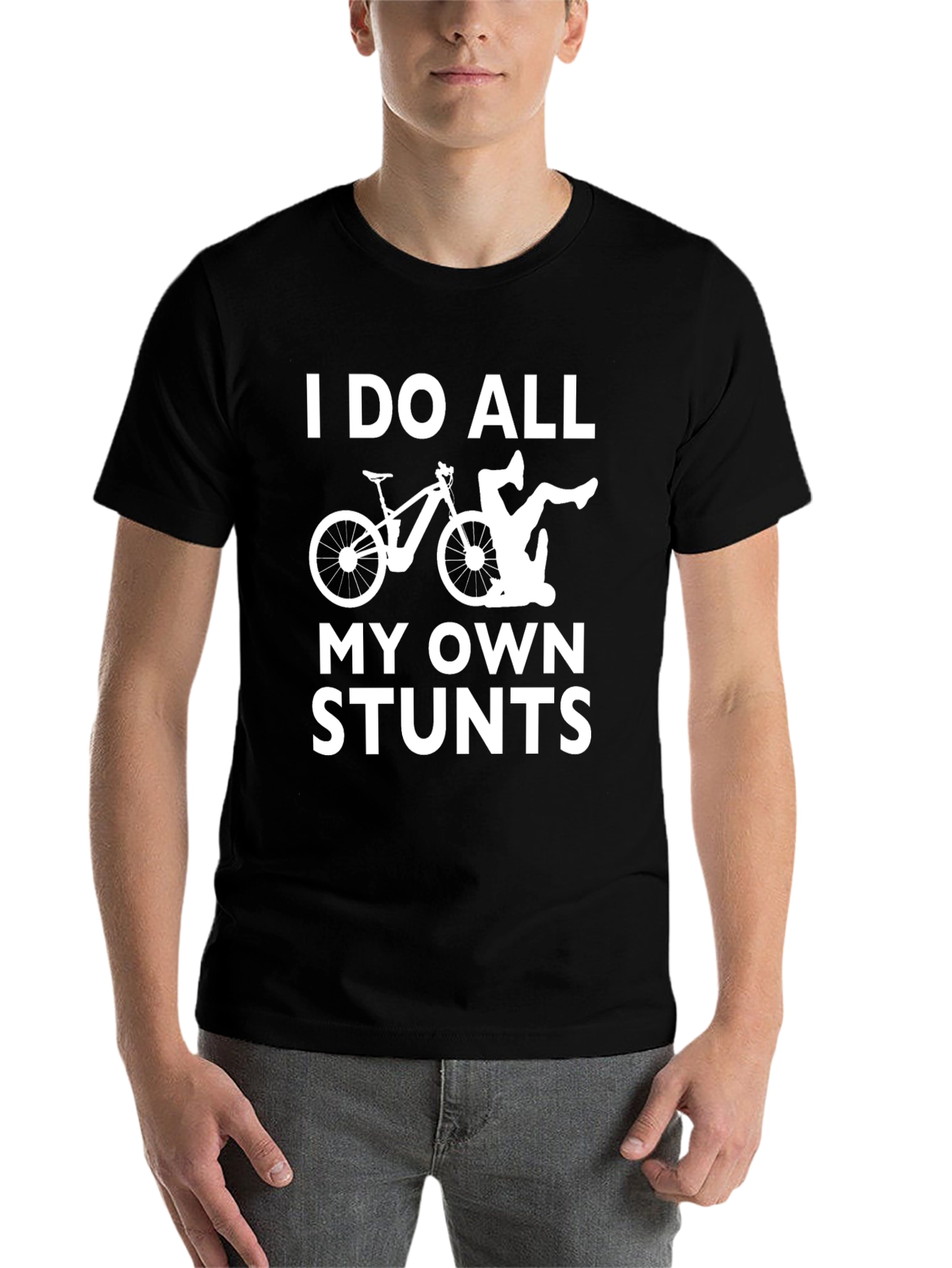 Black I Do All My Own Stunts - Funny Bike Graphic T-Shirt view 7