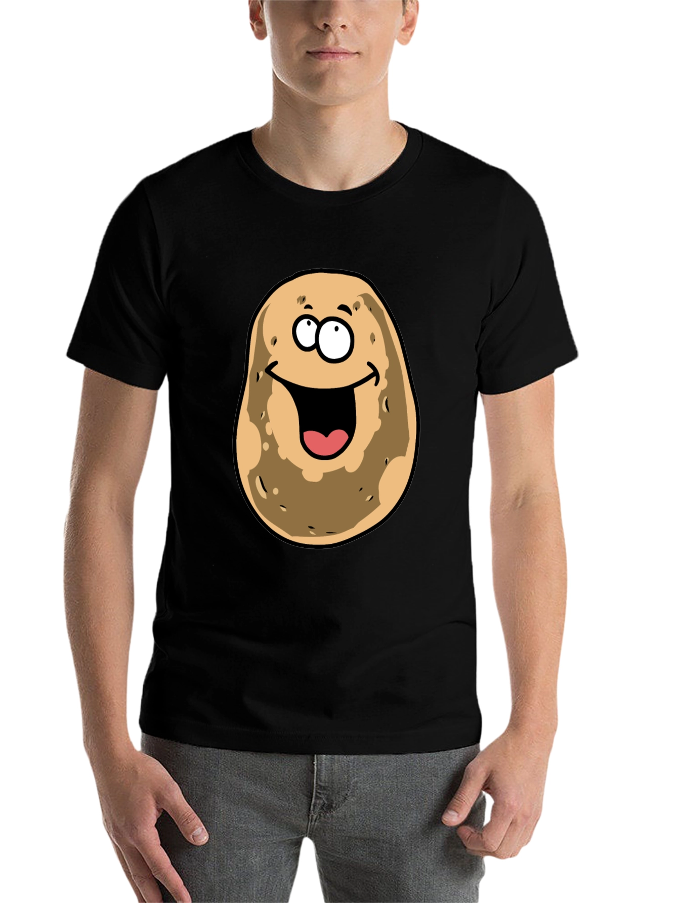 Black Funny Potato Face Black Graphic Tee view 7