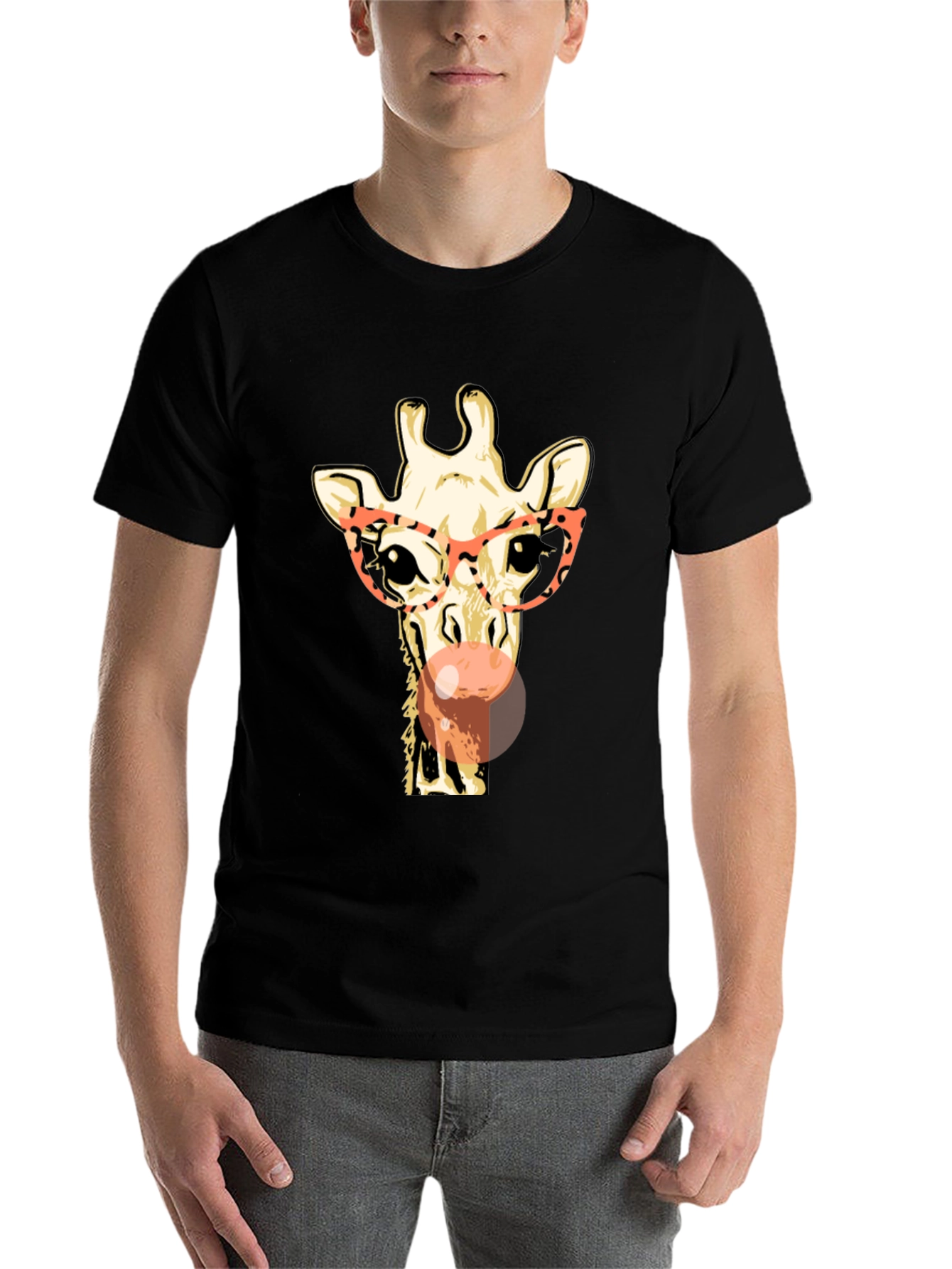 Black Giraffe with Glasses Graphic Tee - Stylish & Fun view 7