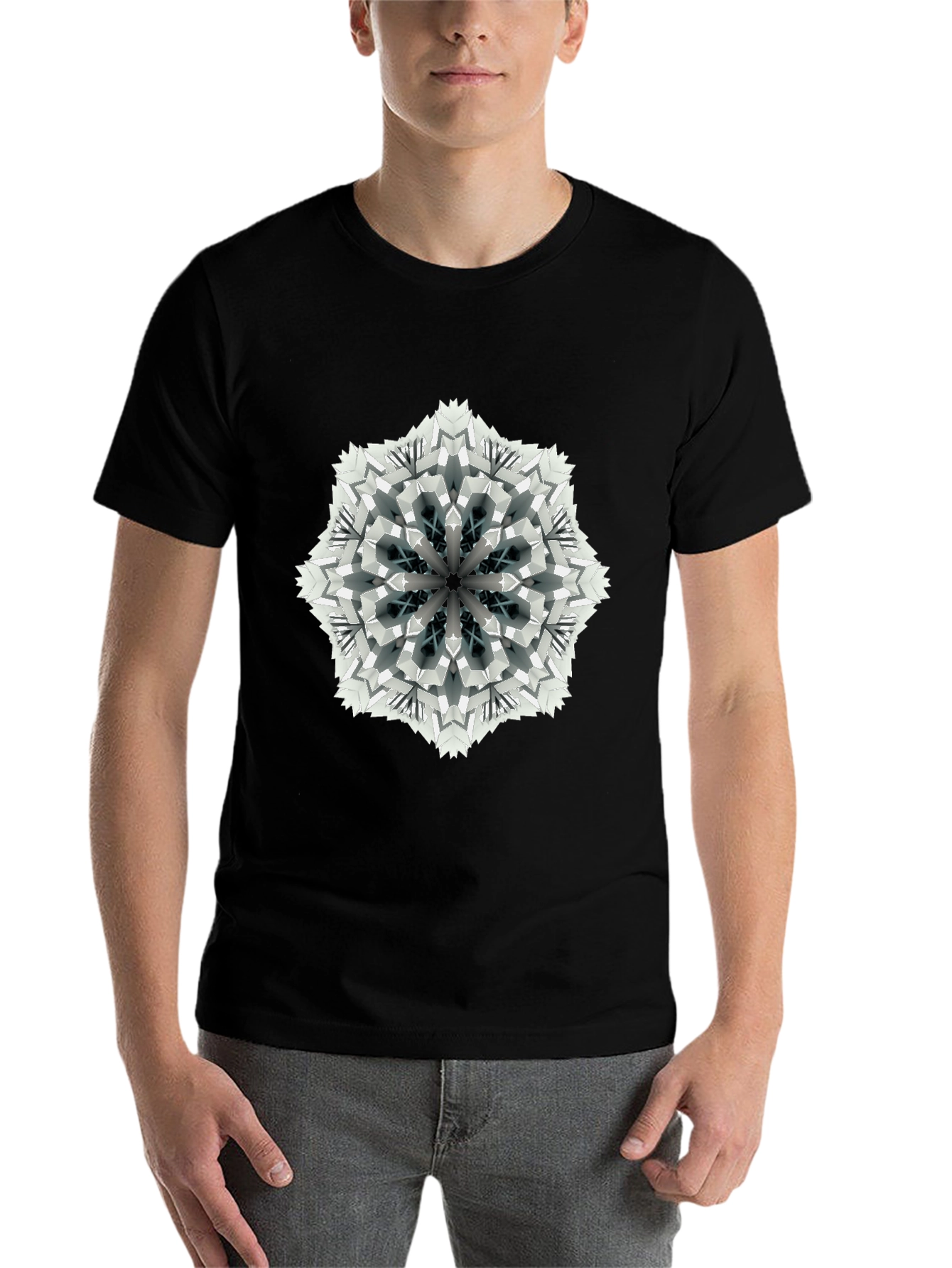 Black Geometric Mandala Print Black T-Shirt view 7