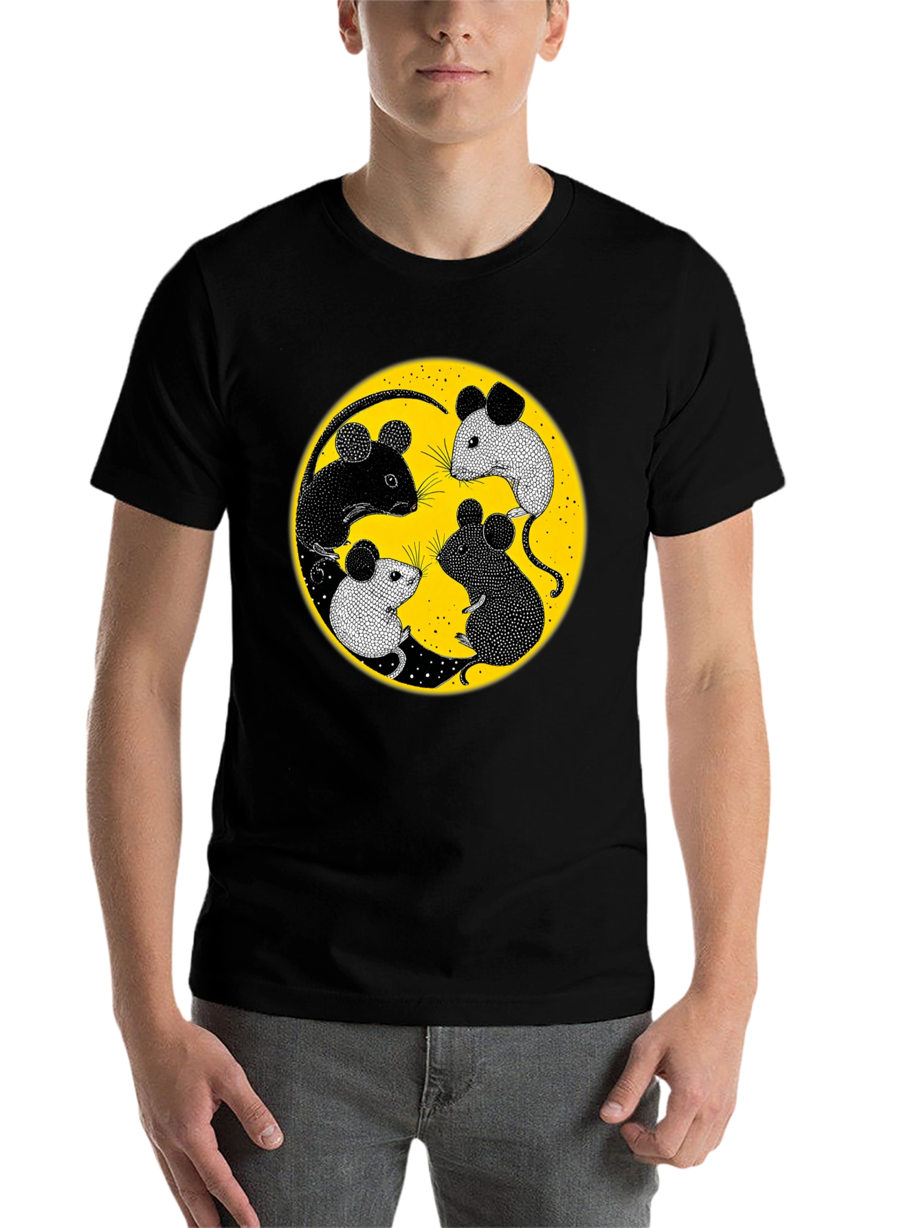 Black Yin Yang Mice Graphic Tee - Black view 7
