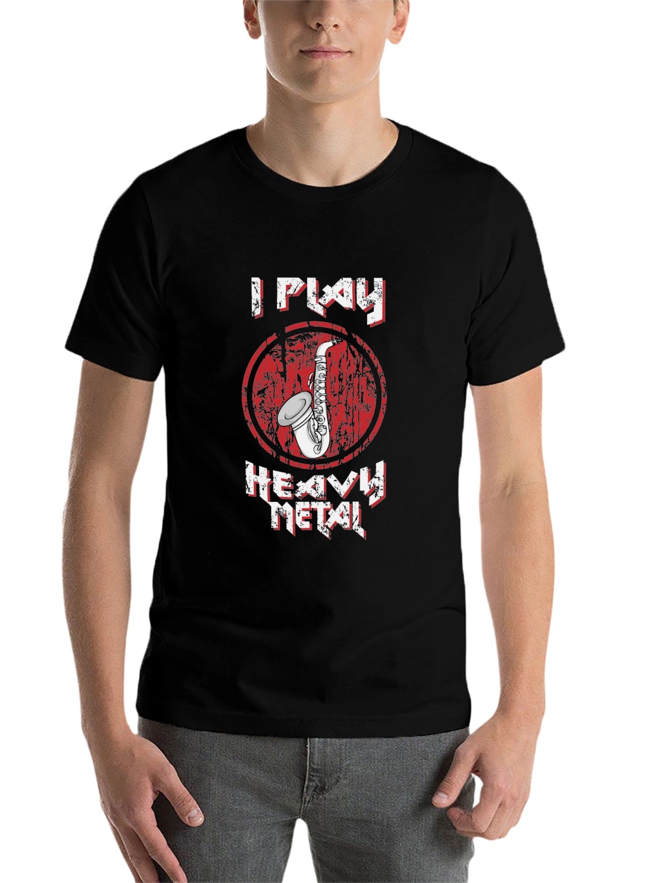 Black I Play Heavy Metal Saxophone Graphic T-Shirt view 7