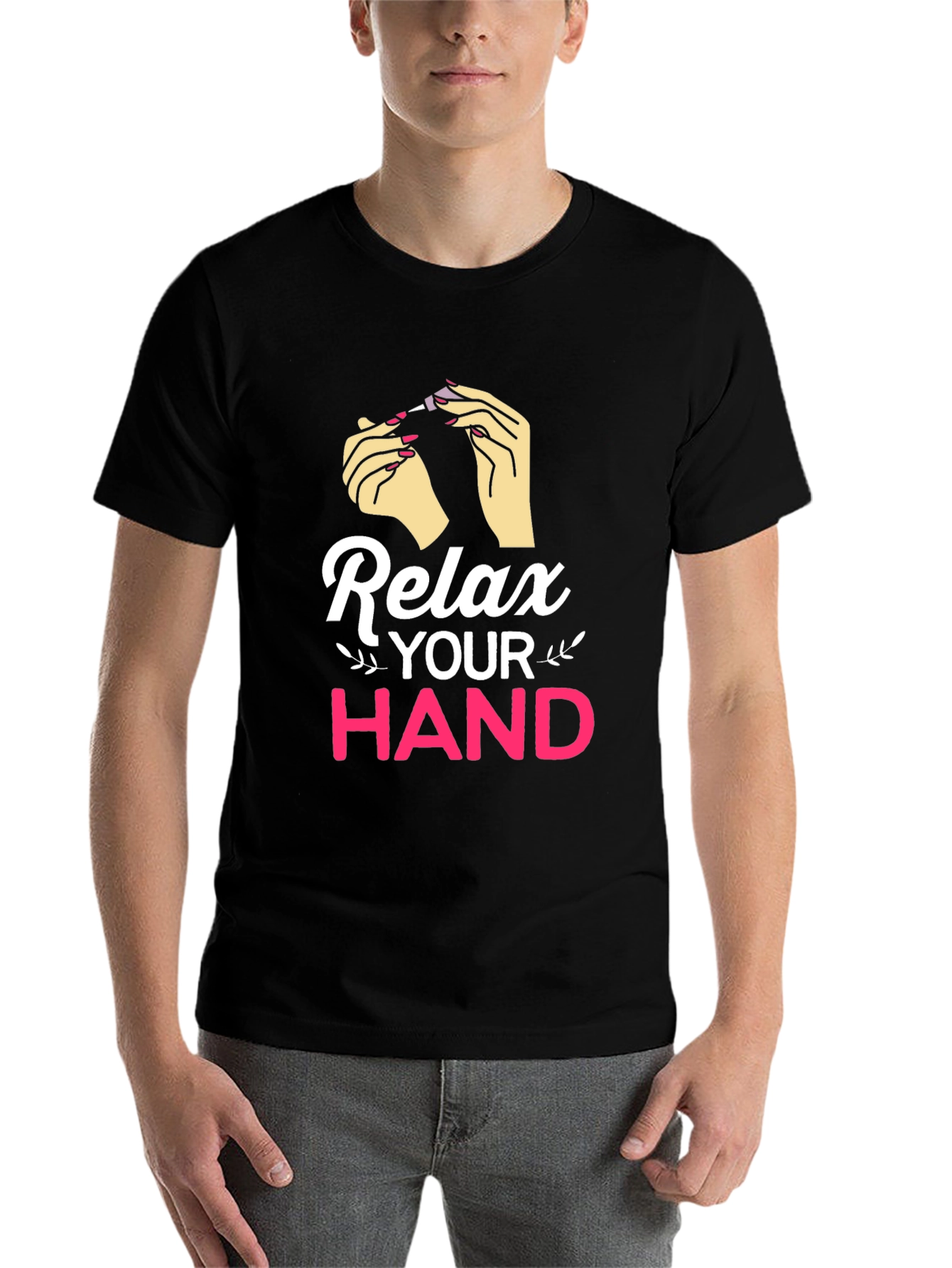 Black Relax Your Hand Graphic T-Shirt view 7