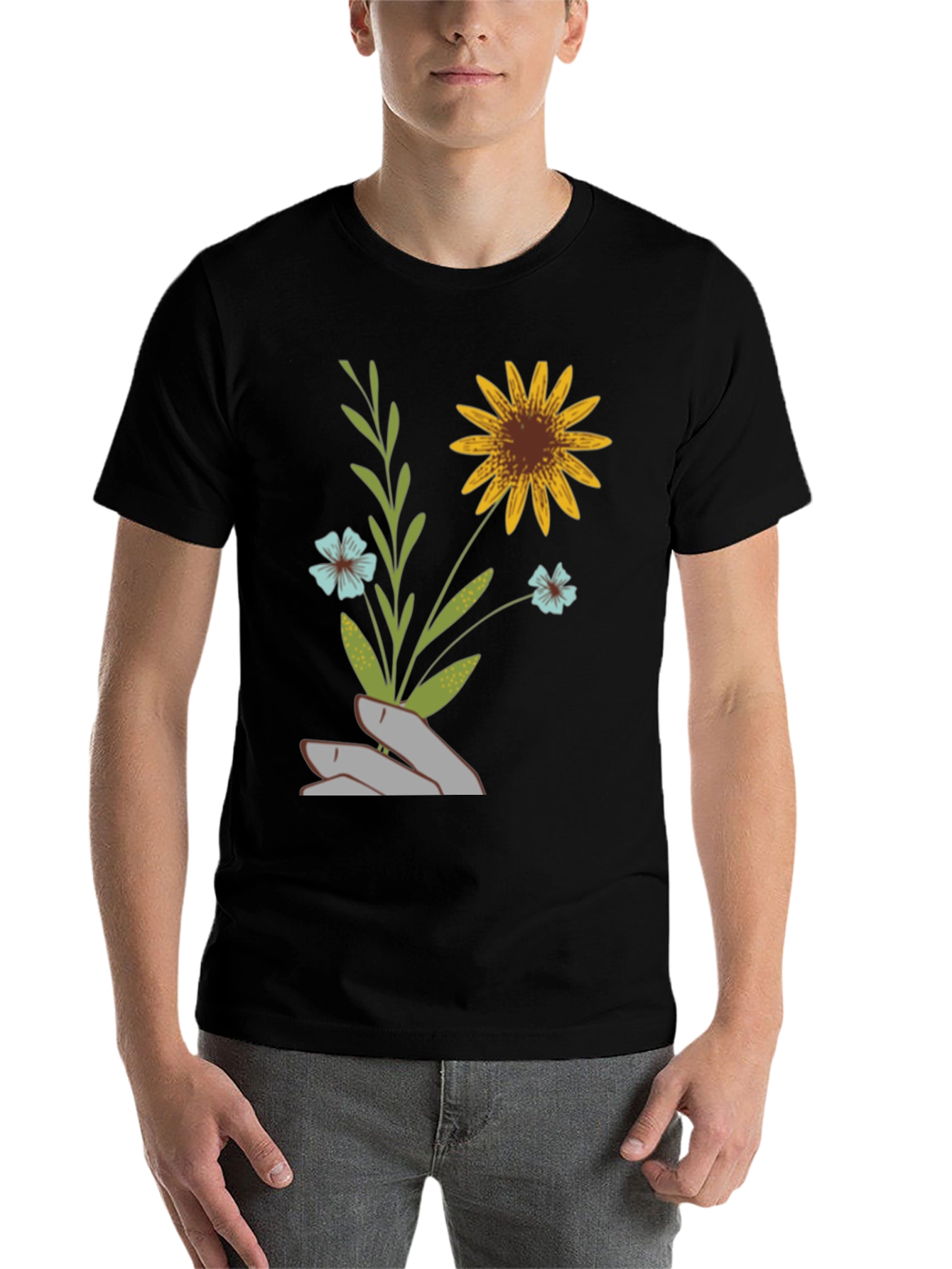 Black Floral Hand Graphic Tee - Black view 7