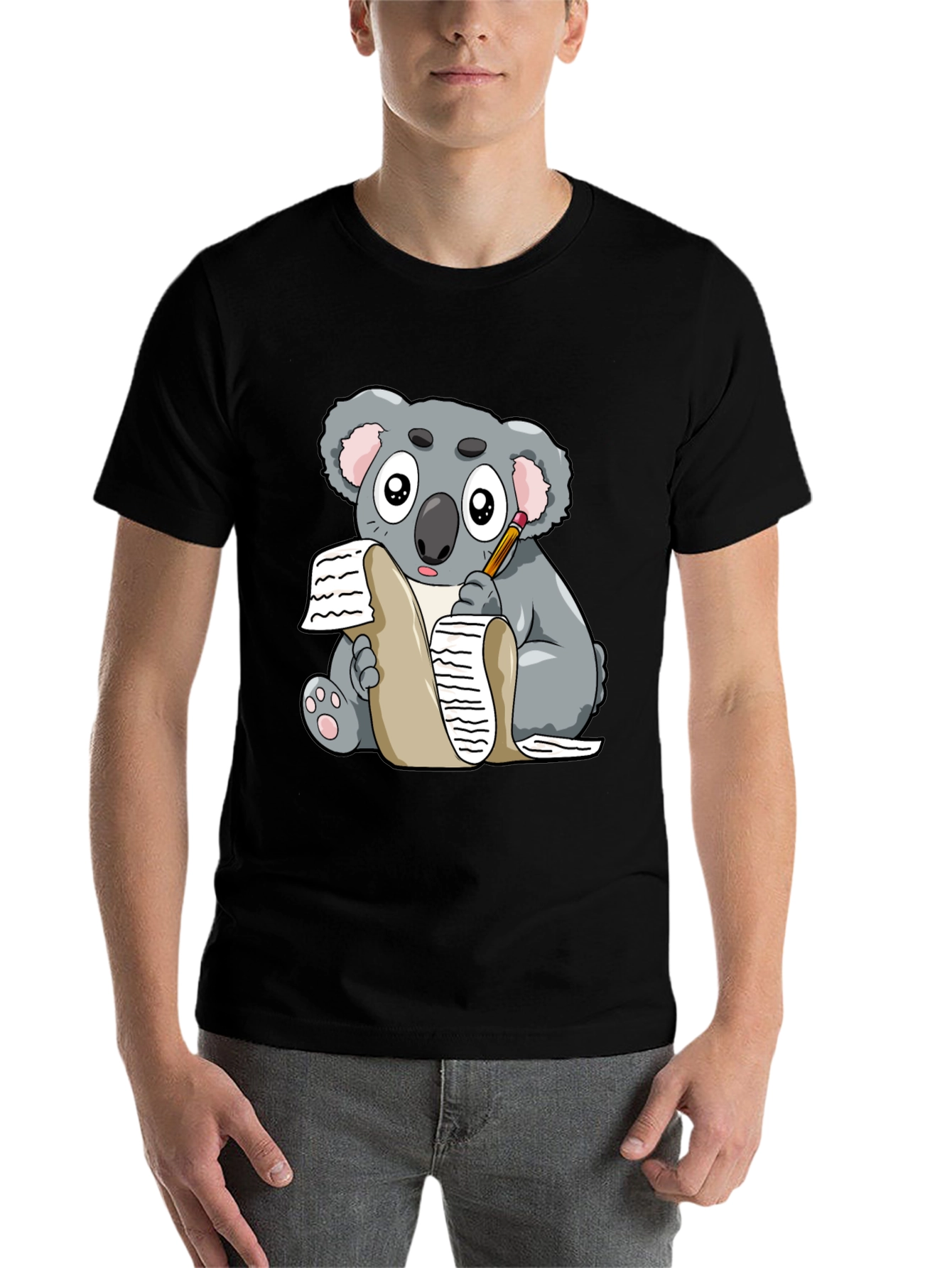 Black Koala Writer Graphic T-Shirt - Unisex Tee view 7