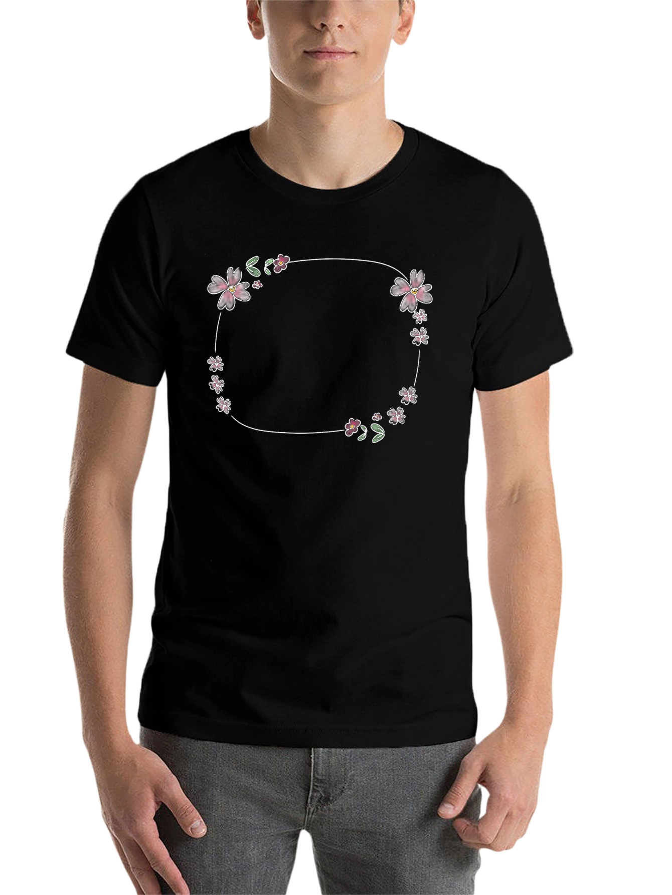Black Floral Circle Graphic Tee - Stylish Casual Wear view 7