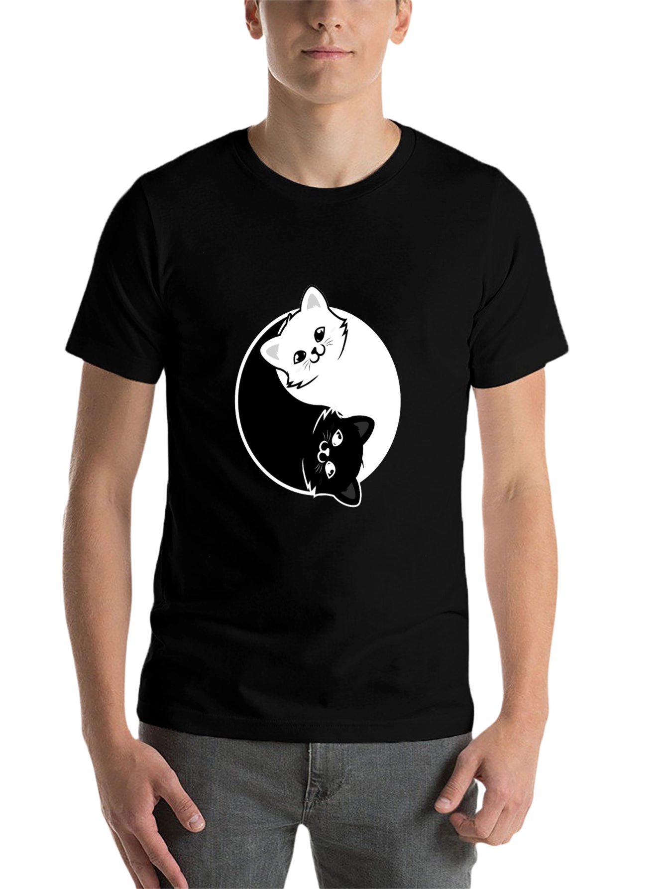 Black Yin Yang Cats Graphic Tee - Black Cotton Blend T-Shirt view 7