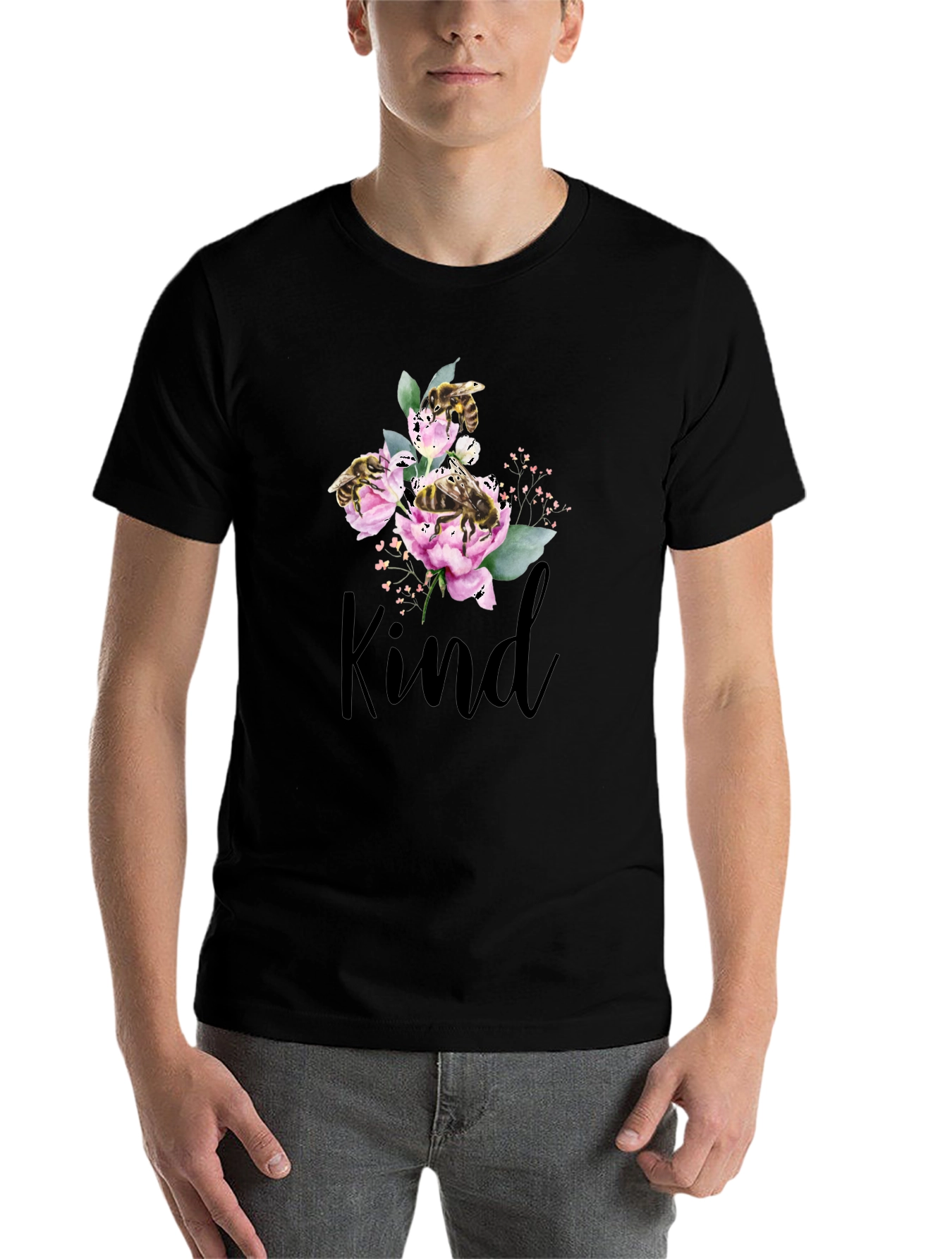 Black Kind Bee Flowers T-Shirt - Black view 7