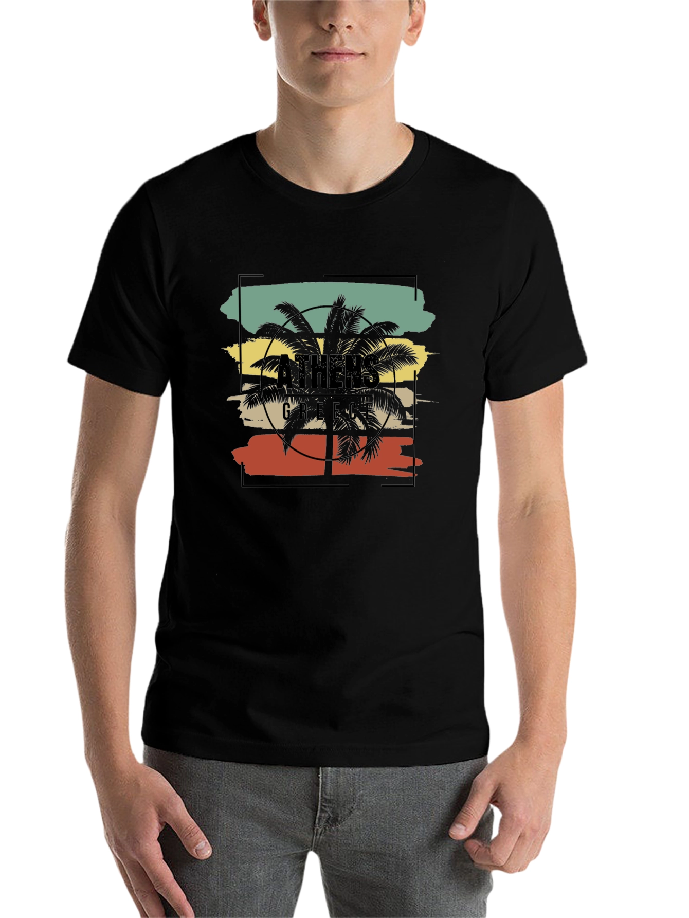 Black Athens Greece Palm Tree T-Shirt view 7