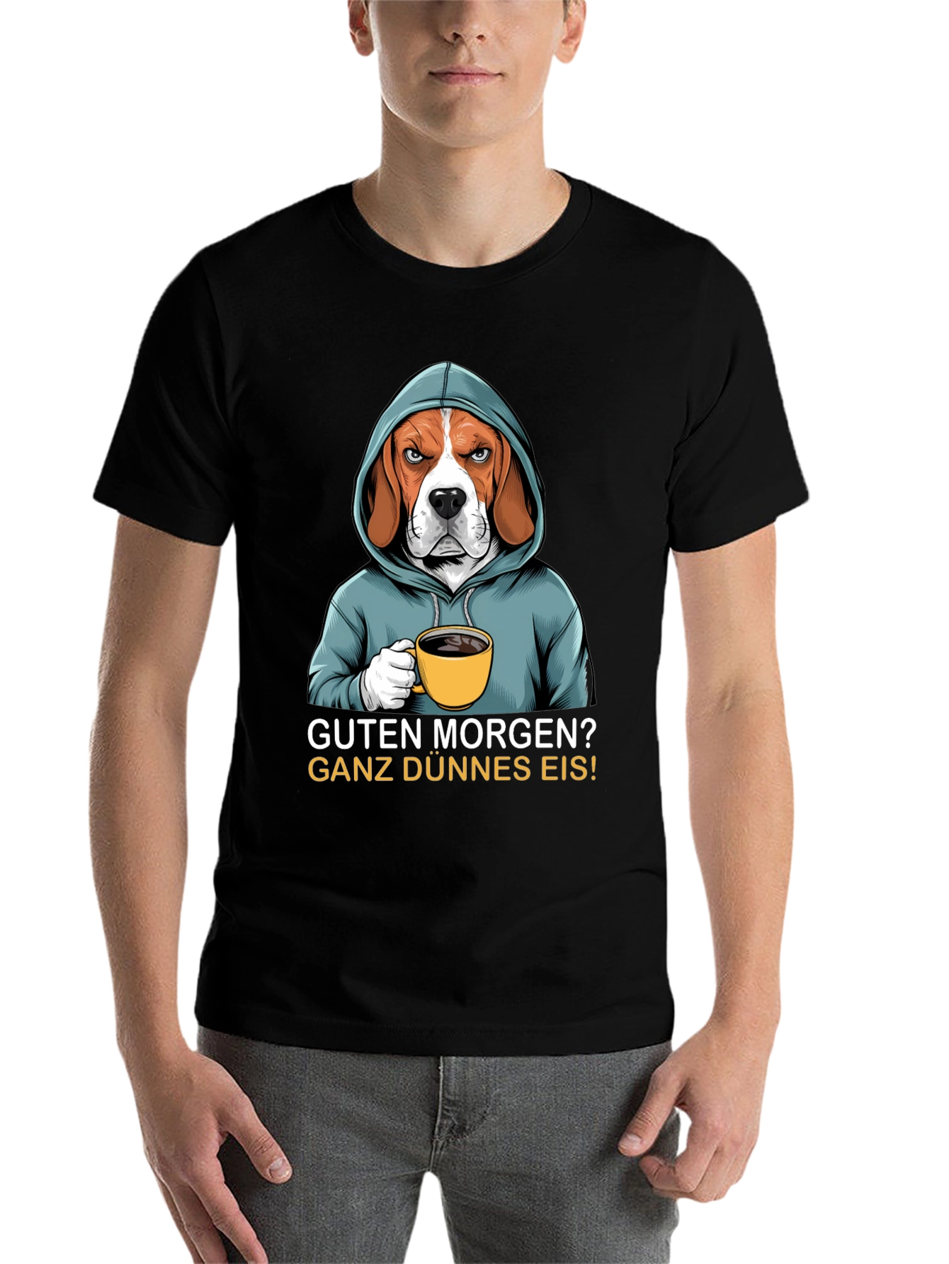 Black Grumpy Beagle T-Shirt - Guten Morgen view 7
