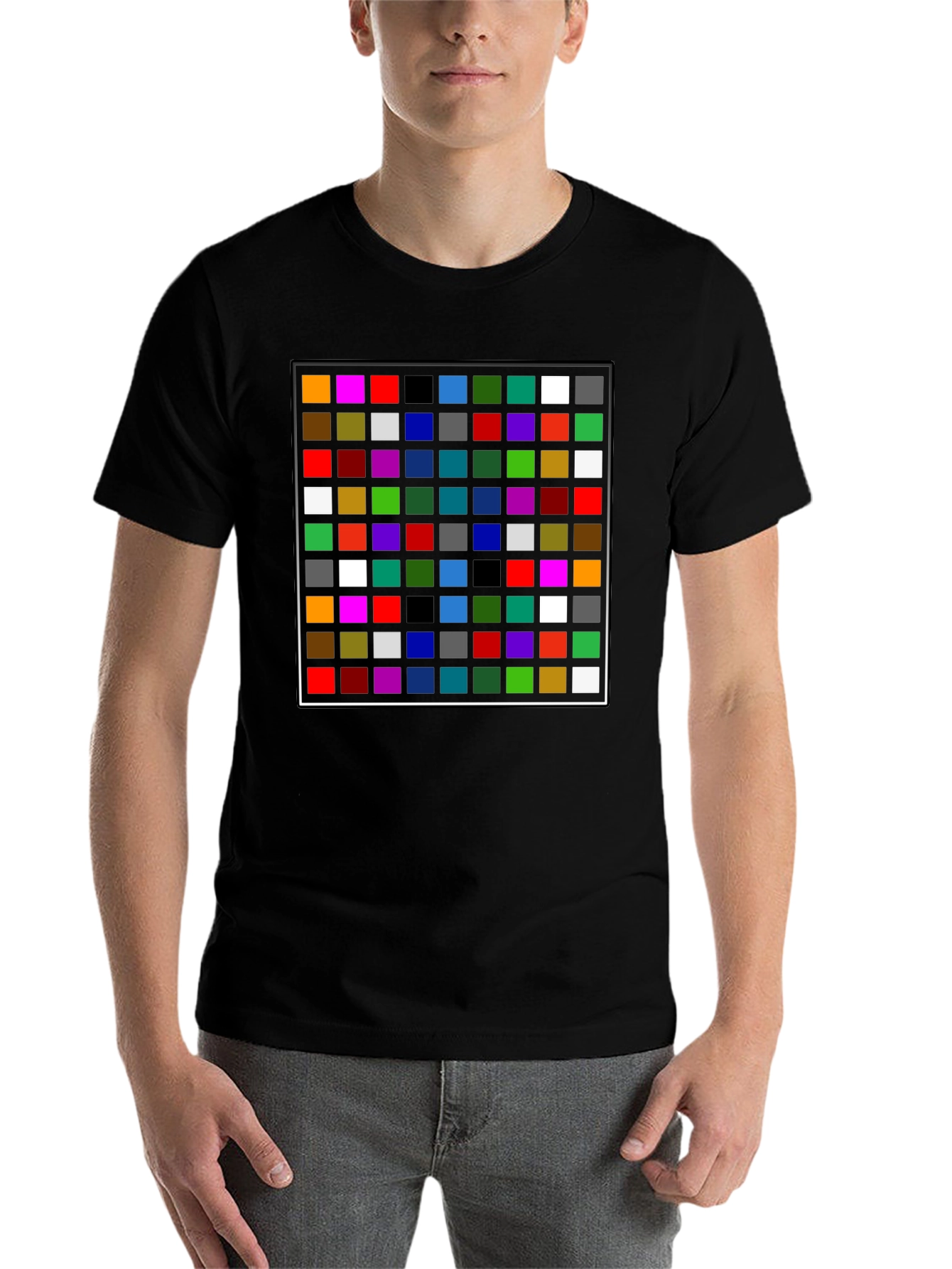 Black Colorful Grid Pattern Black T-Shirt view 7