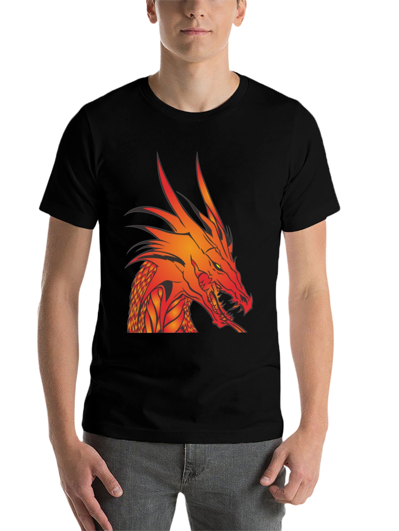 Black Dragon Head Graphic Tee - Black Cotton T-Shirt view 7