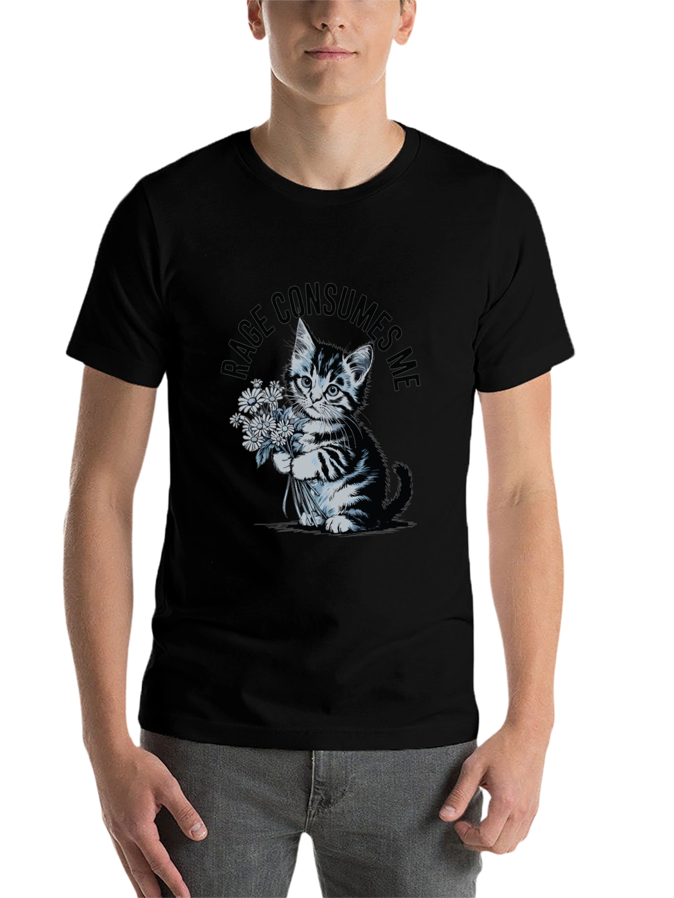 Black Rage Consumes Me Kitten T-Shirt - Black view 7