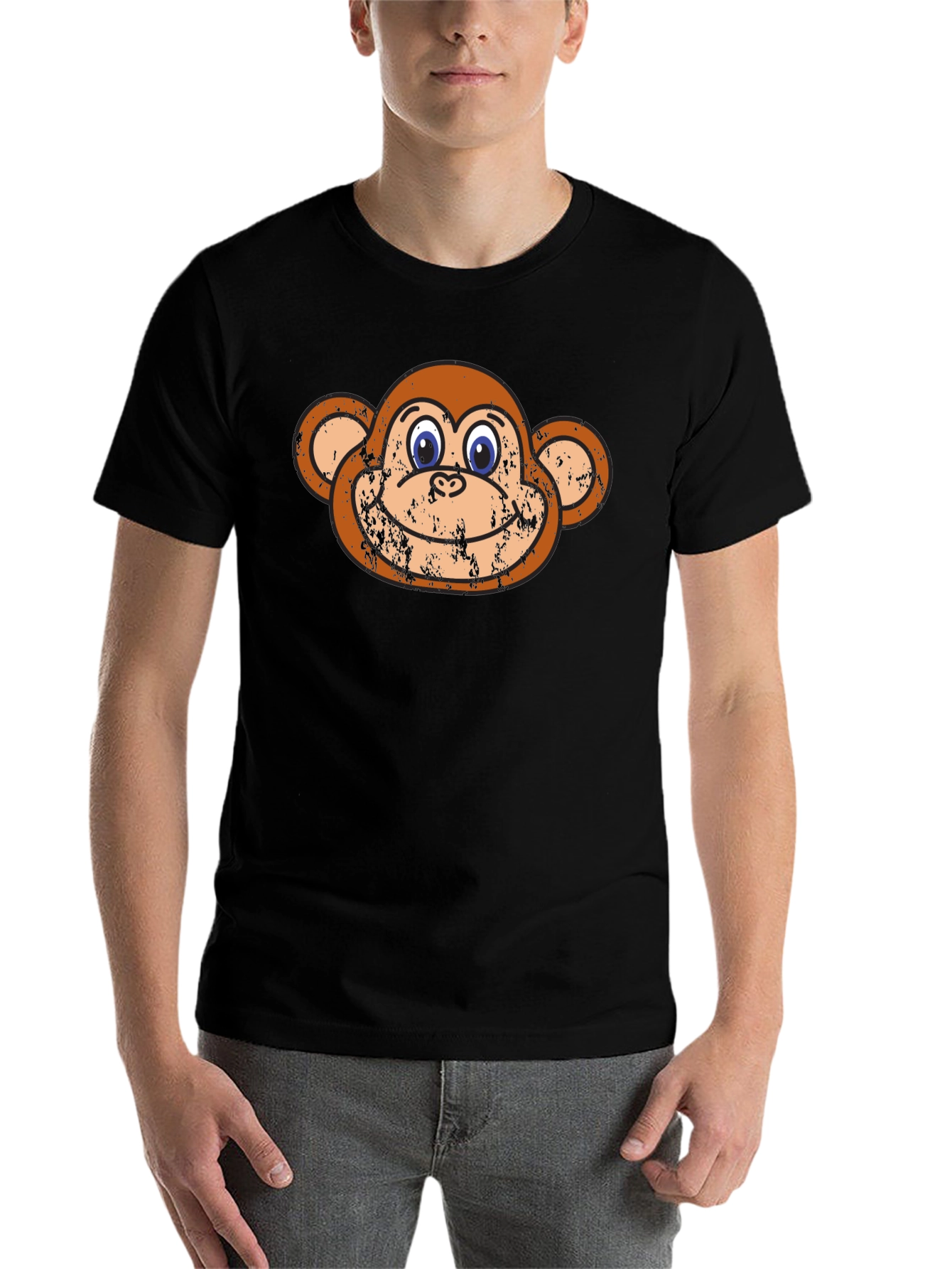 Black Funny Monkey Face Graphic Tee - Black Cotton T-Shirt view 7