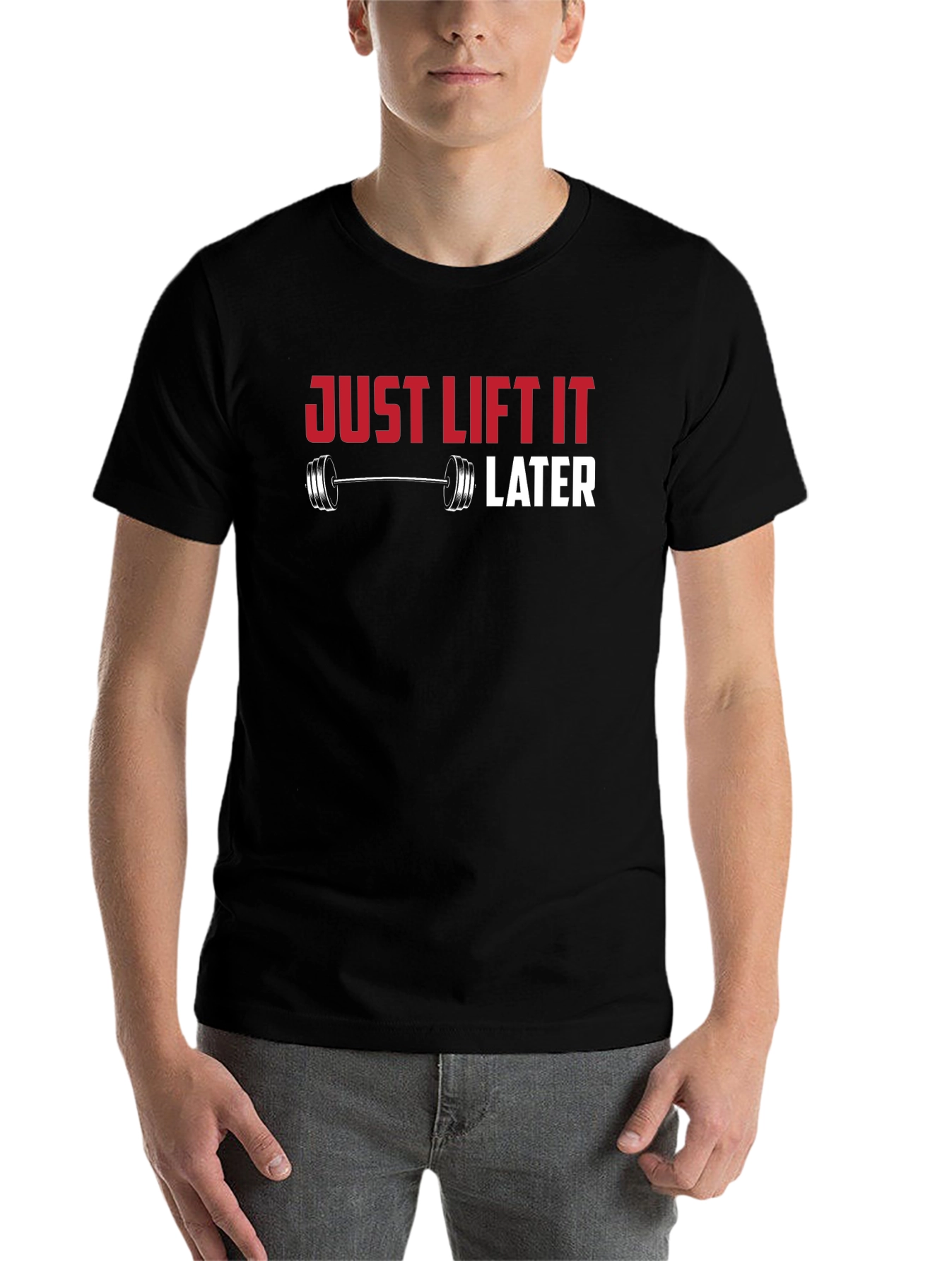 Black Just Lift It Later Funny Workout T-Shirt view 7