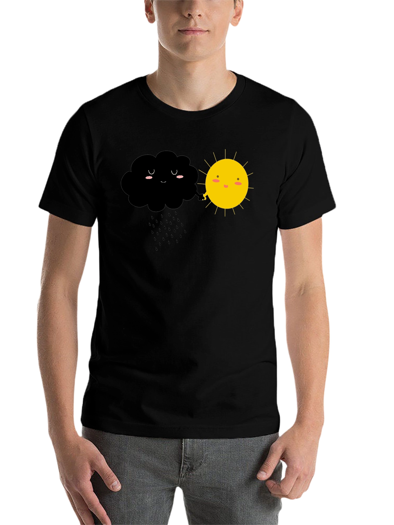 Black Cute Weather Cloud and Sun Graphic Tee view 7