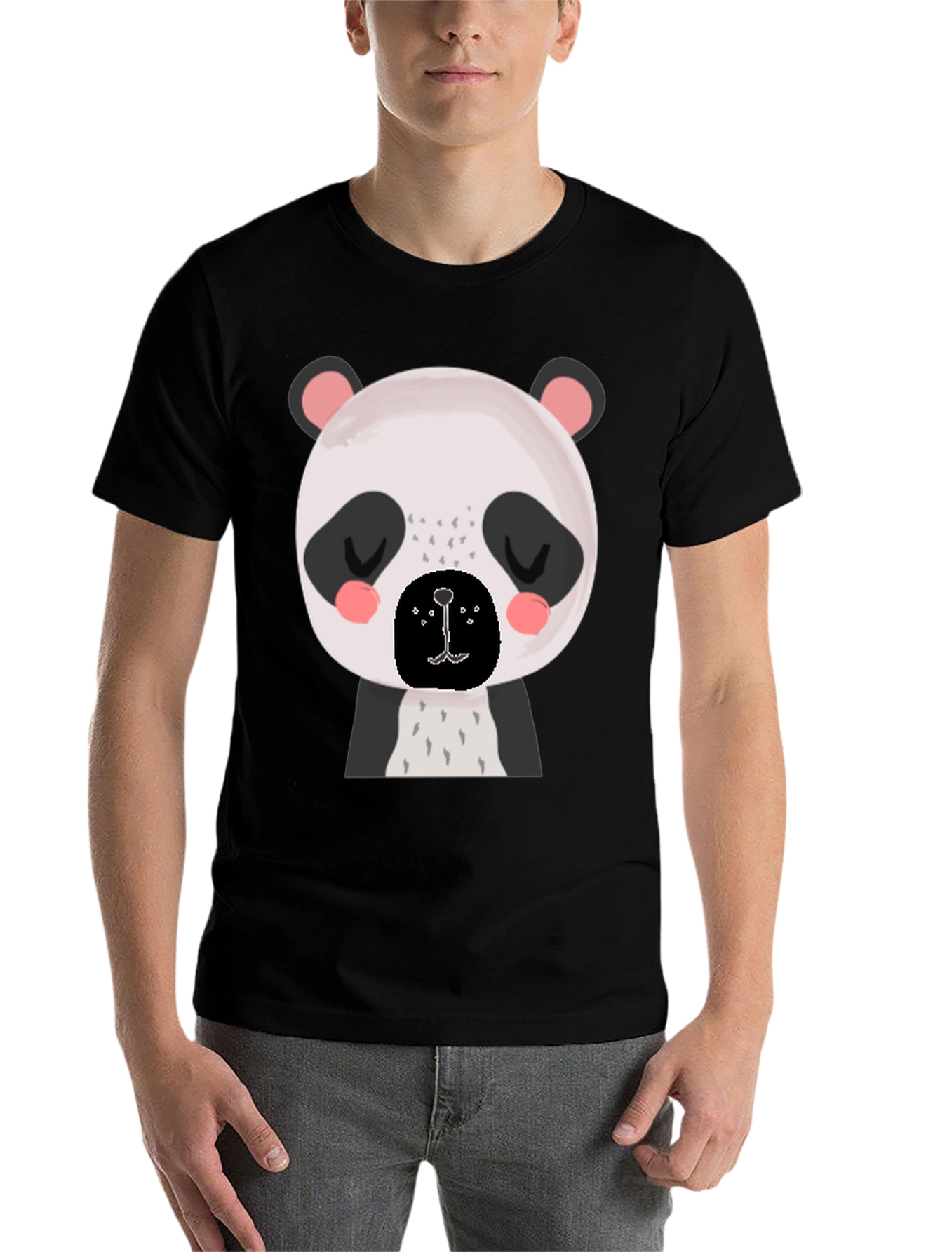 Black Cute Panda Bear Graphic Black T-Shirt view 7