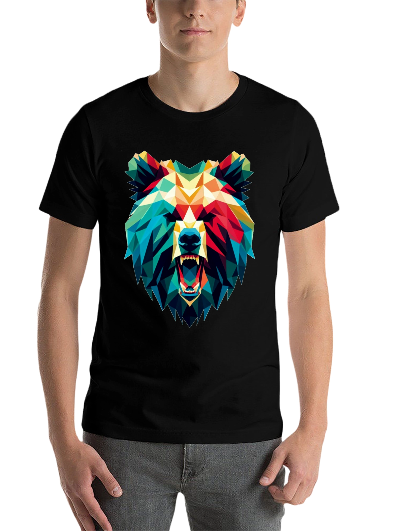 Black Geometric Bear Graphic Black T-Shirt view 7