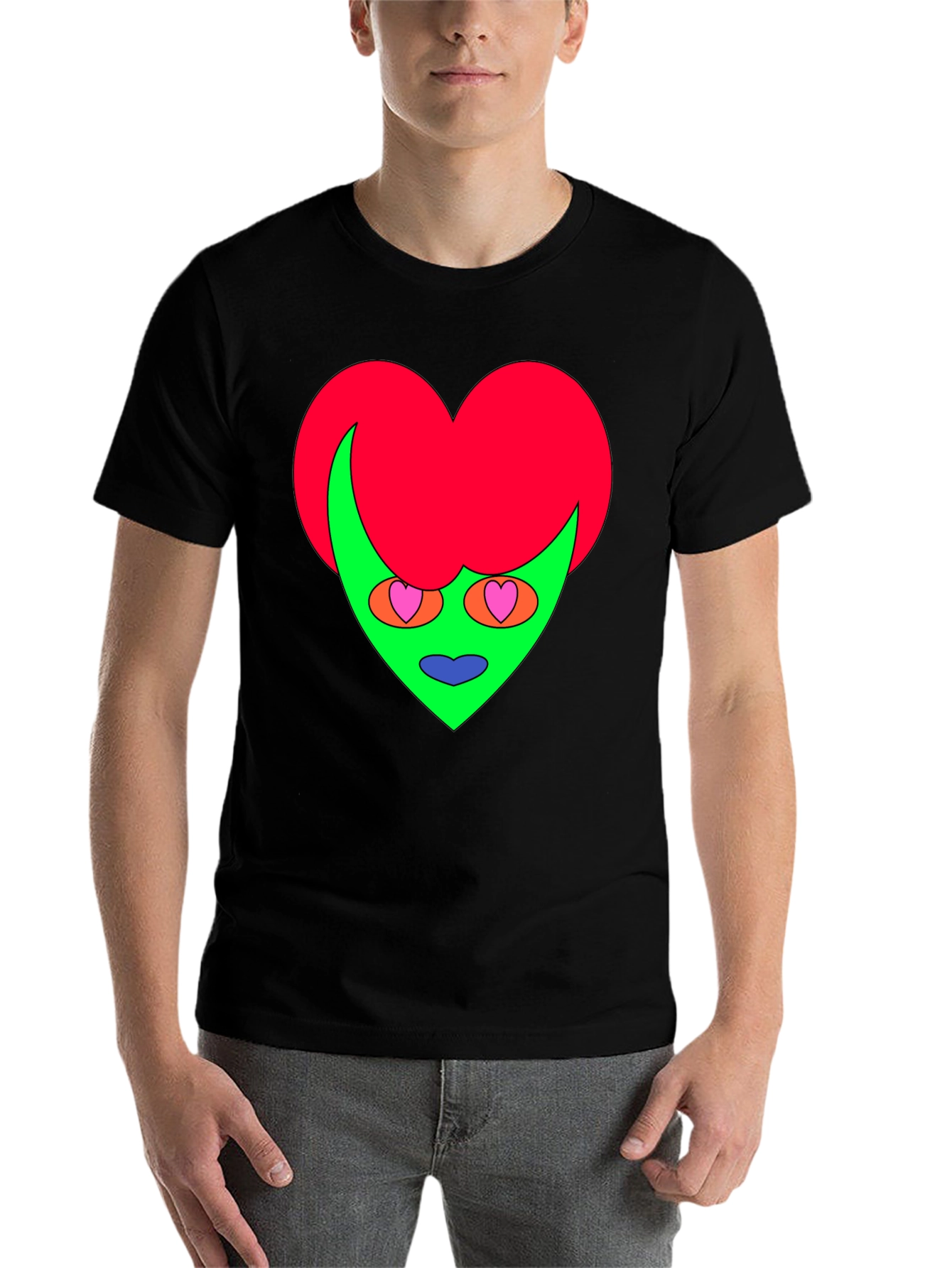 Black Funky Heart Alien Graphic Tee - Black view 7