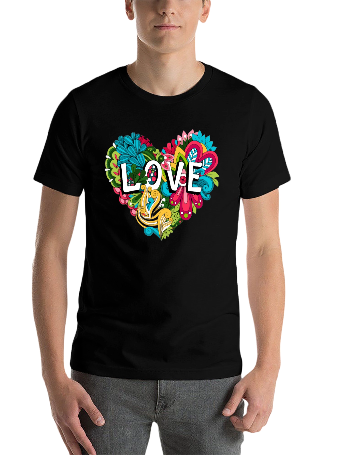Black Love Heart Graphic Tee - Black Cotton Shirt view 7