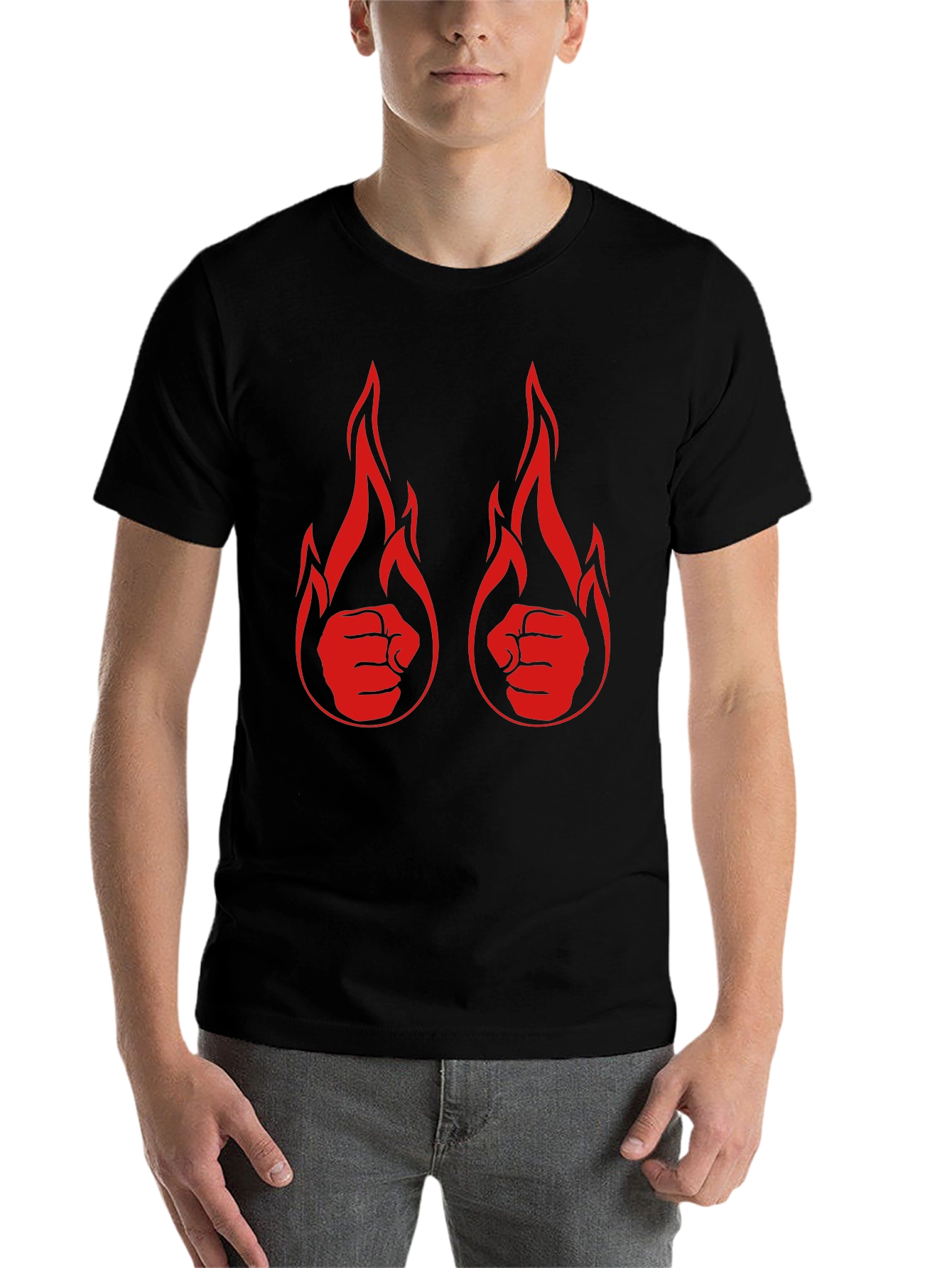 Black Fiery Fist Graphic Tee - Black Cotton T-Shirt view 7