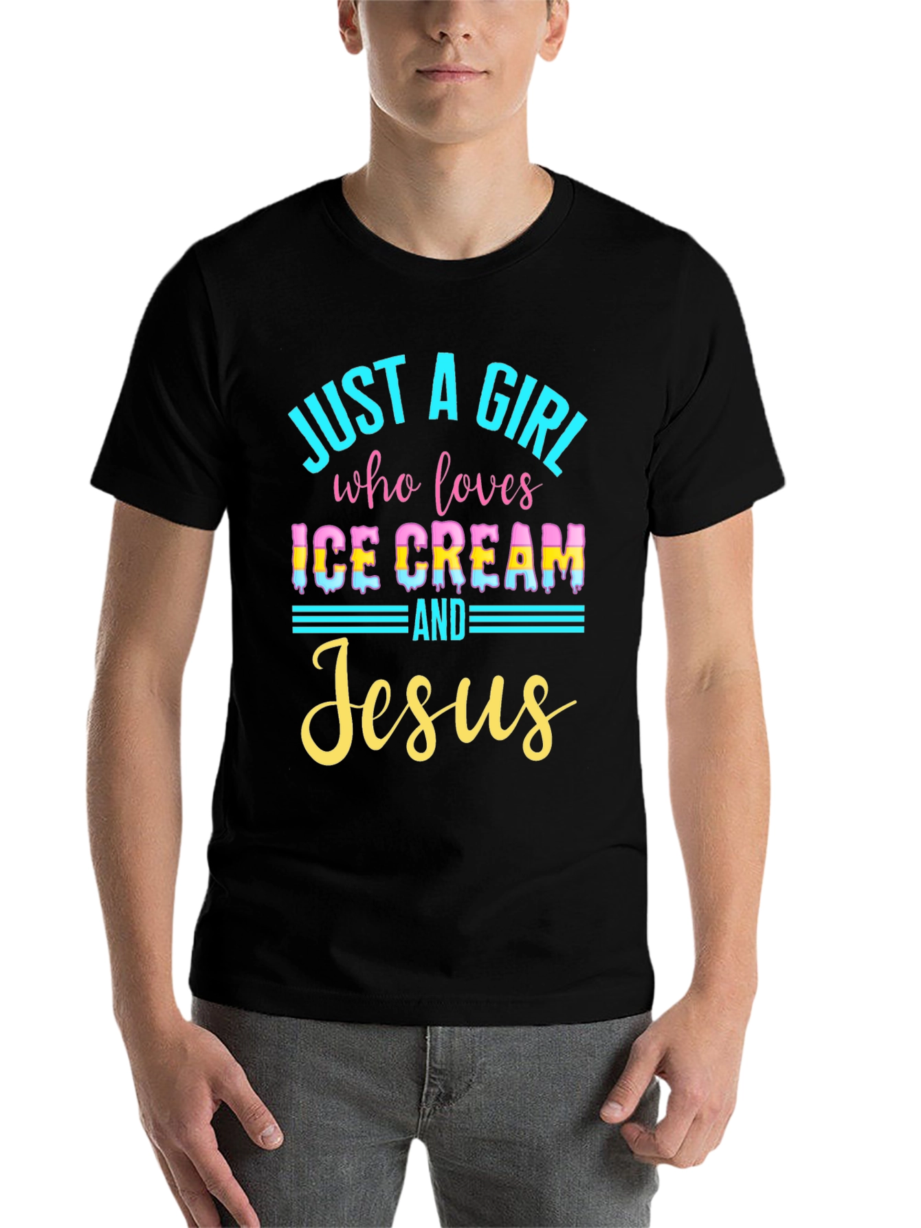 Black Just a Girl Who Loves Ice Cream and Jesus Black T-Shirt view 7