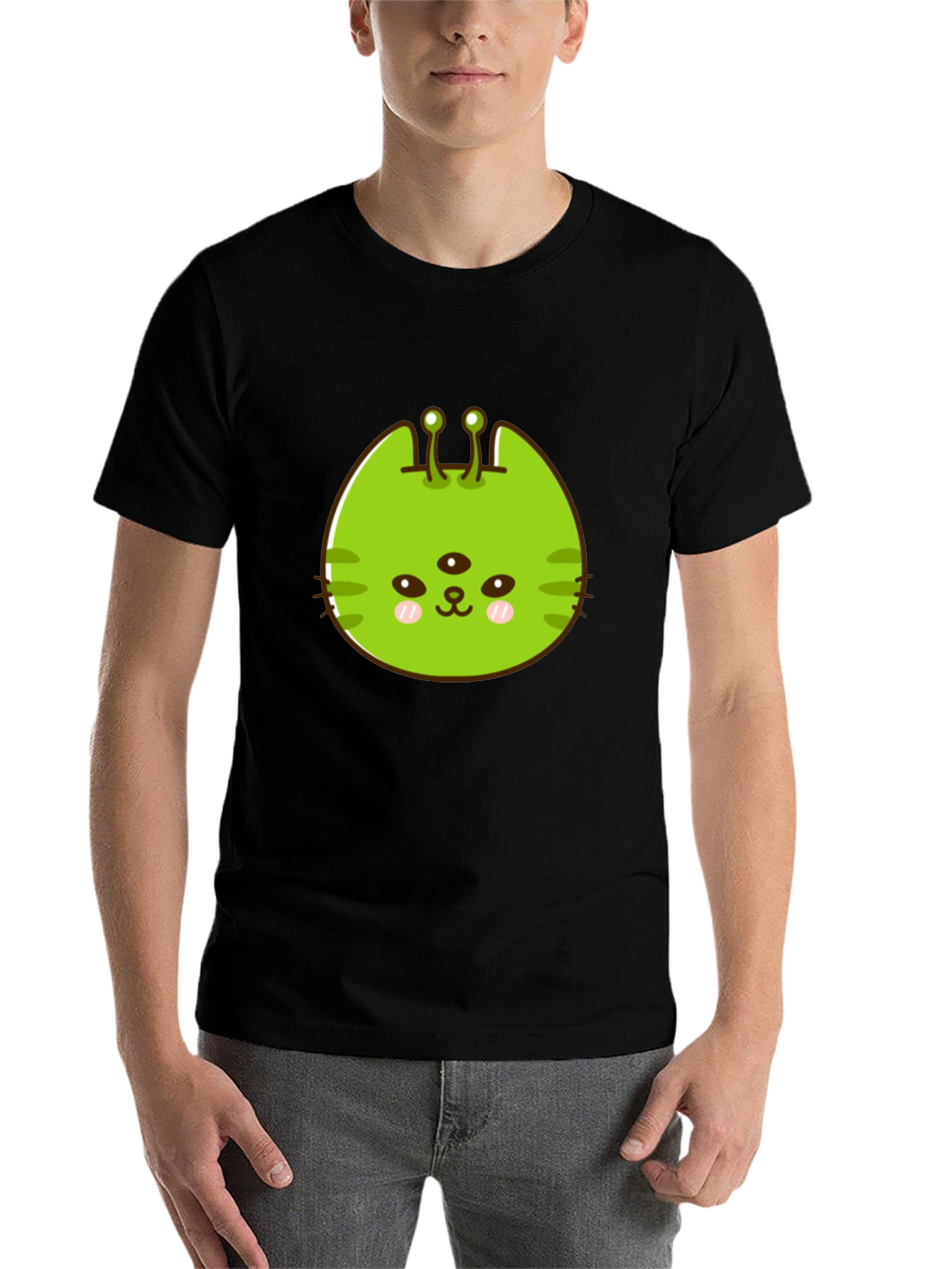 Black Alien Cat Graphic Tee - Black Unisex T-Shirt view 7