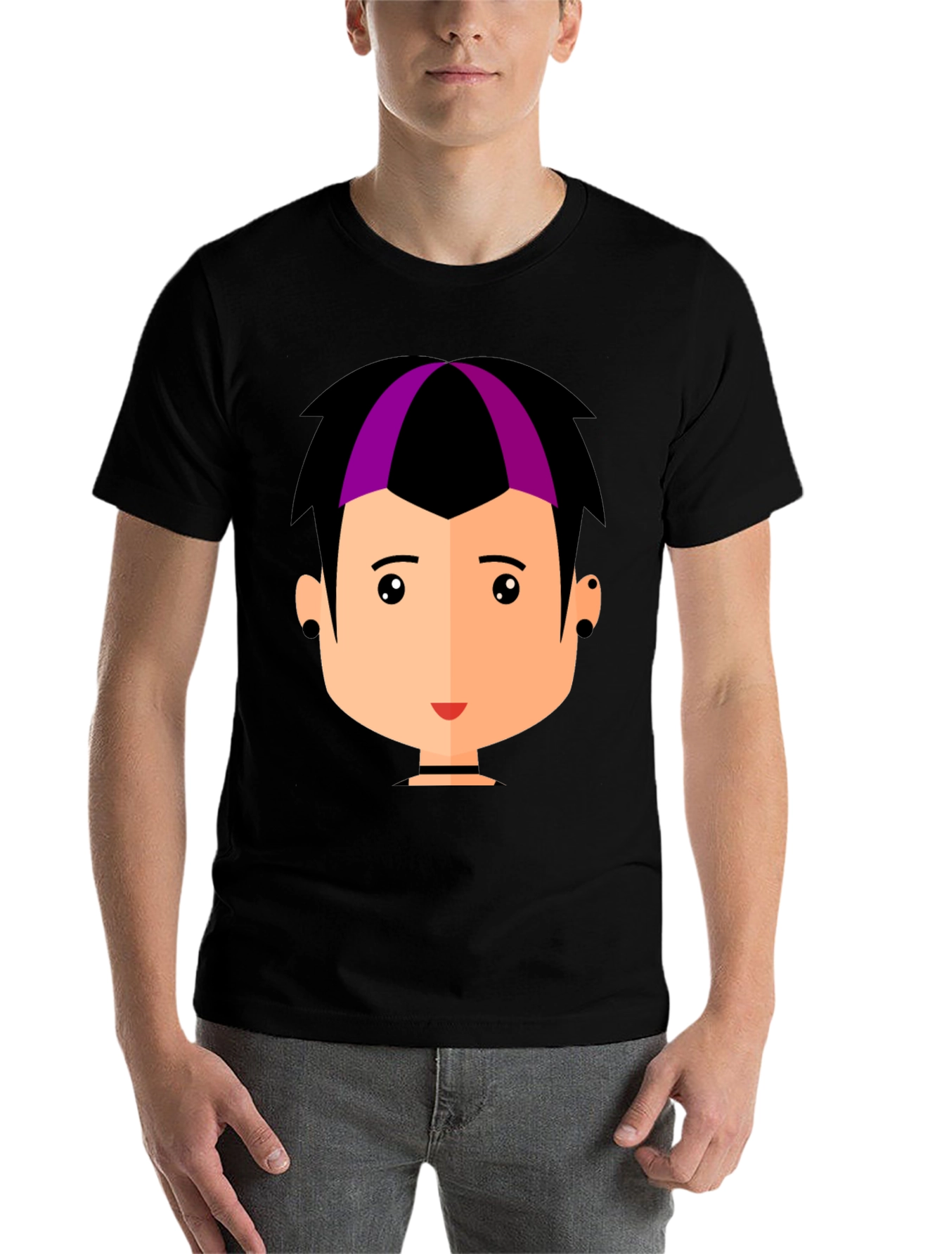Black Goth Style Cartoon Face Black T-Shirt view 7