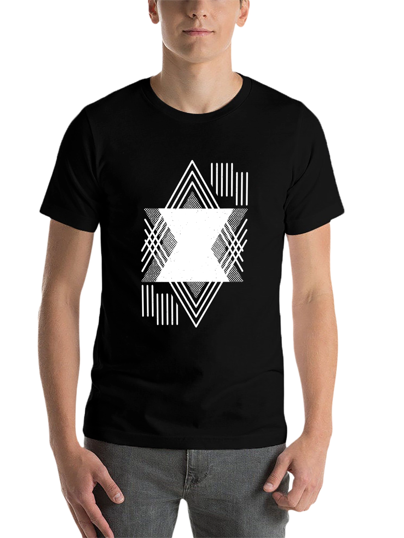 Black Geometric Graphic Print Black Tee view 7