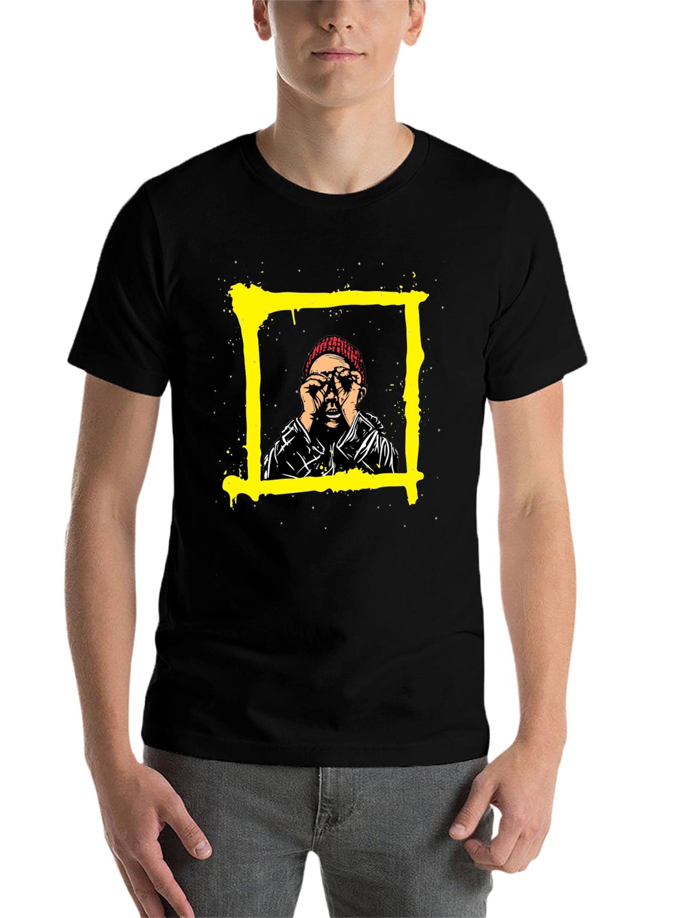 Black Edgy Graphic Tee: Man in Frame Design view 7