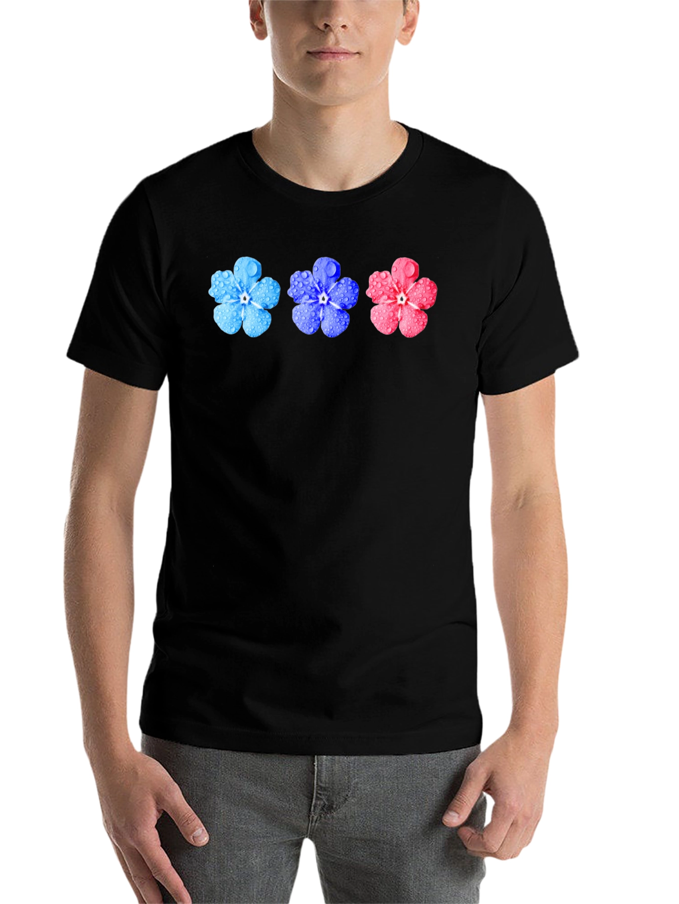 Black Floral T-Shirt - Forget-Me-Not Design view 7