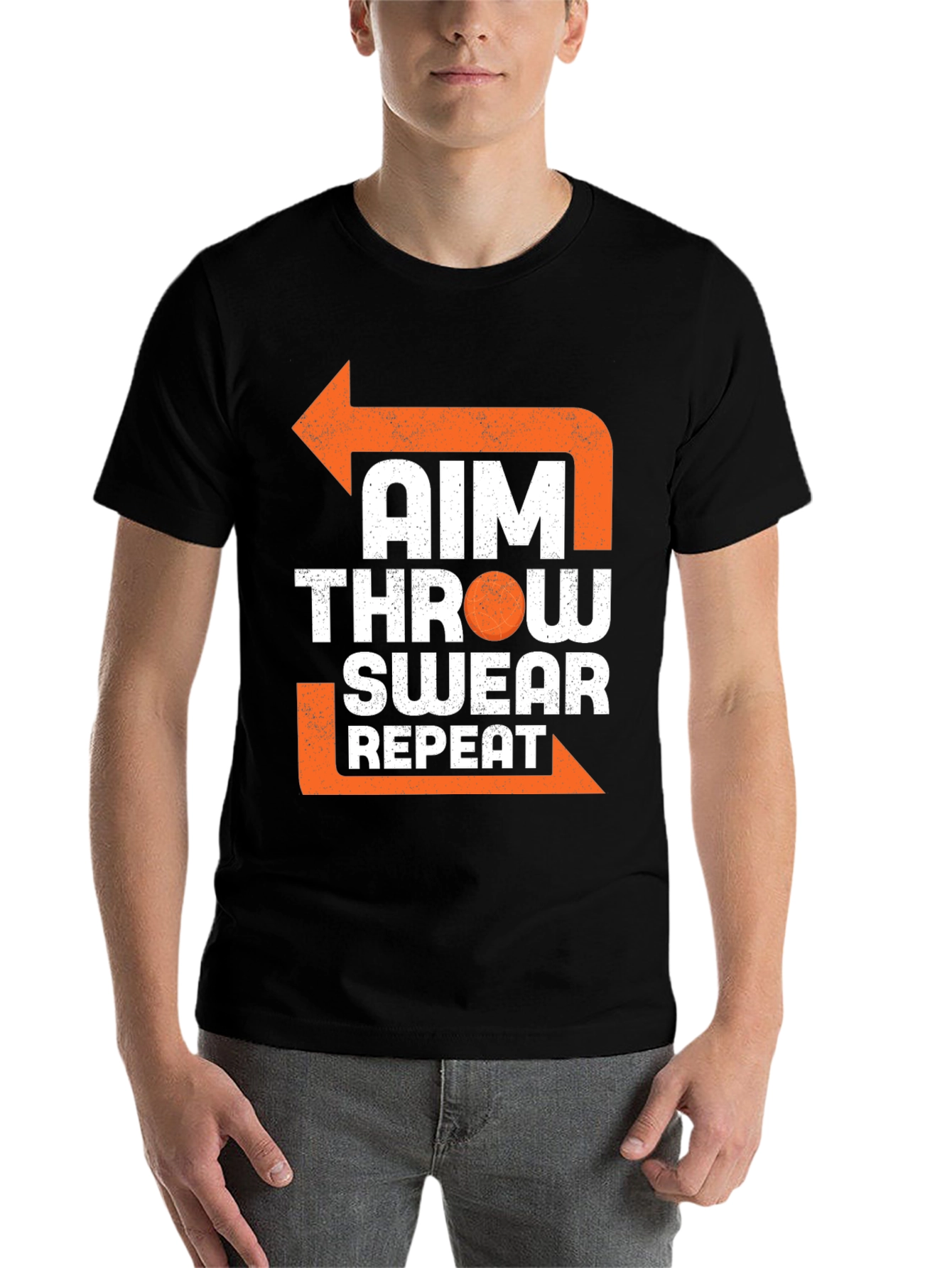 Black Aim Throw Swear Repeat Funny T-Shirt view 7