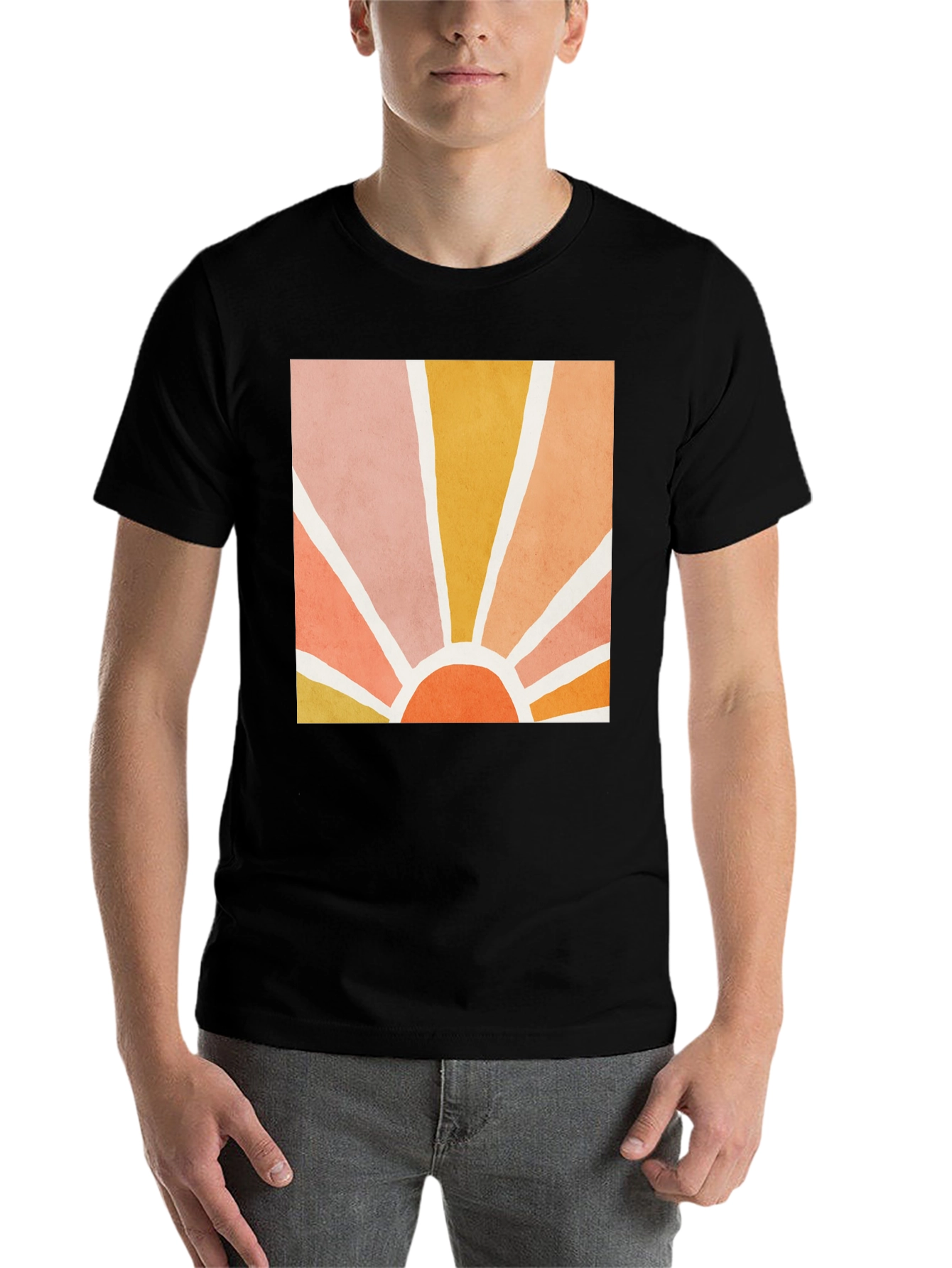 Black Retro Sun Graphic Tee - Vintage Style Comfort view 7