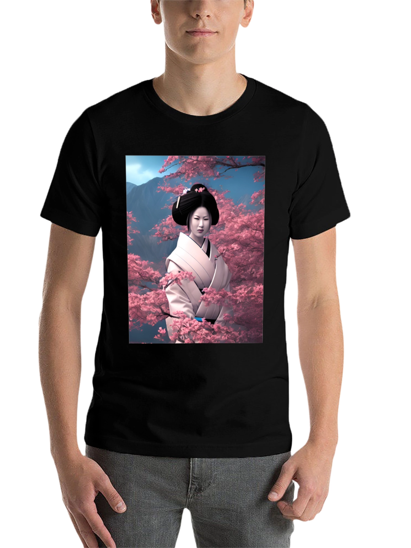 Black Geisha Cherry Blossom T-Shirt view 7