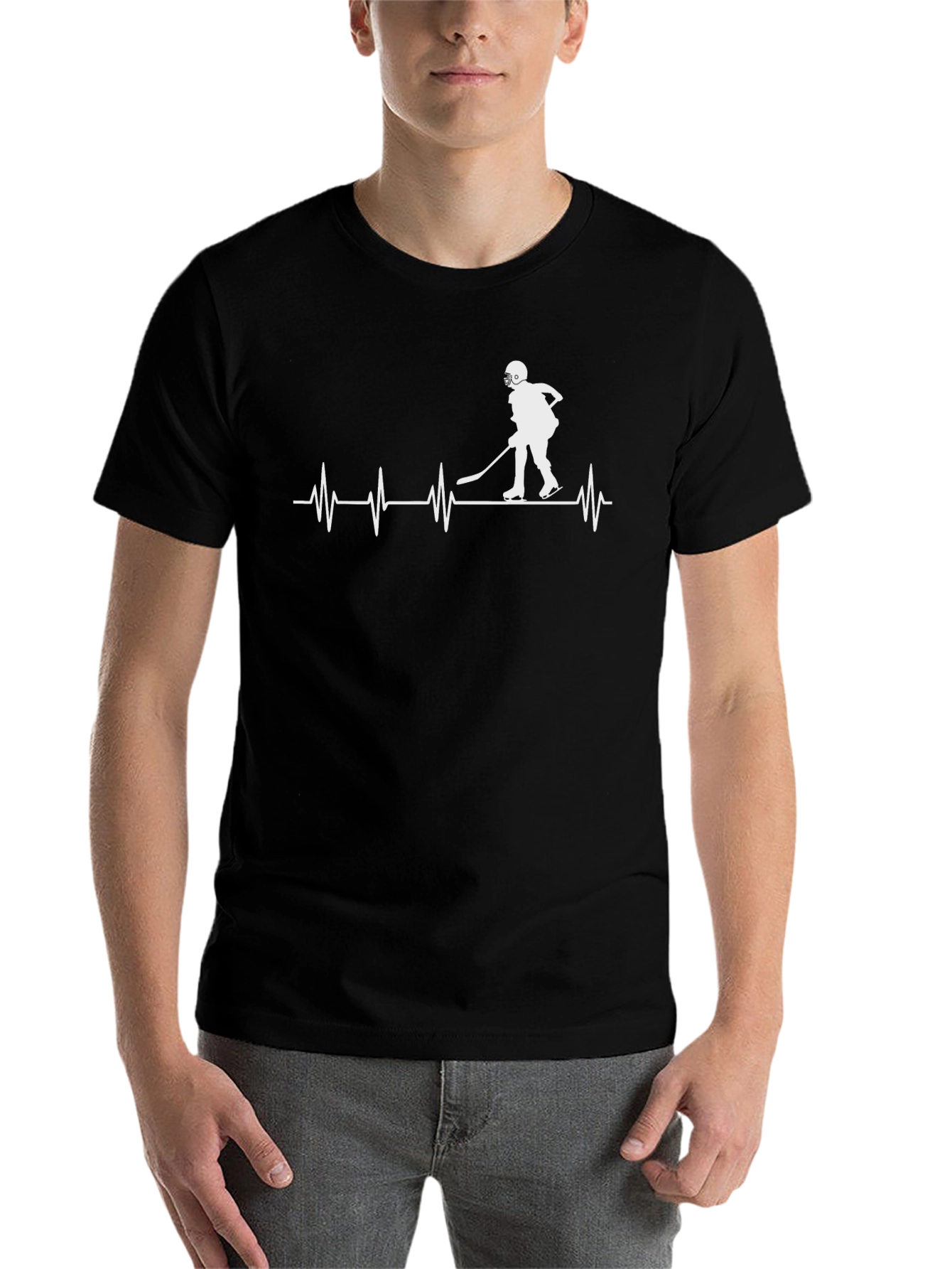 Black Hockey Heartbeat T-Shirt - Black view 7