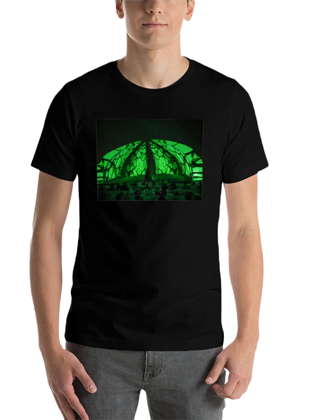 Black Futuristic Green Dome T-Shirt - Stylish & Unique Design view 7